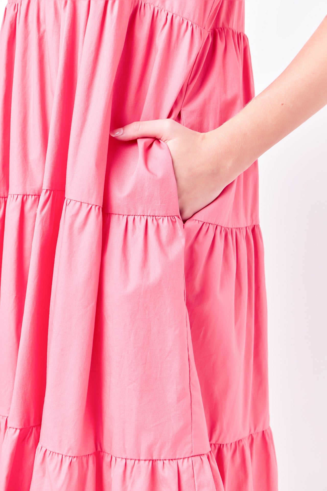 Short Puff Sleeve Midi Dress With Pockets