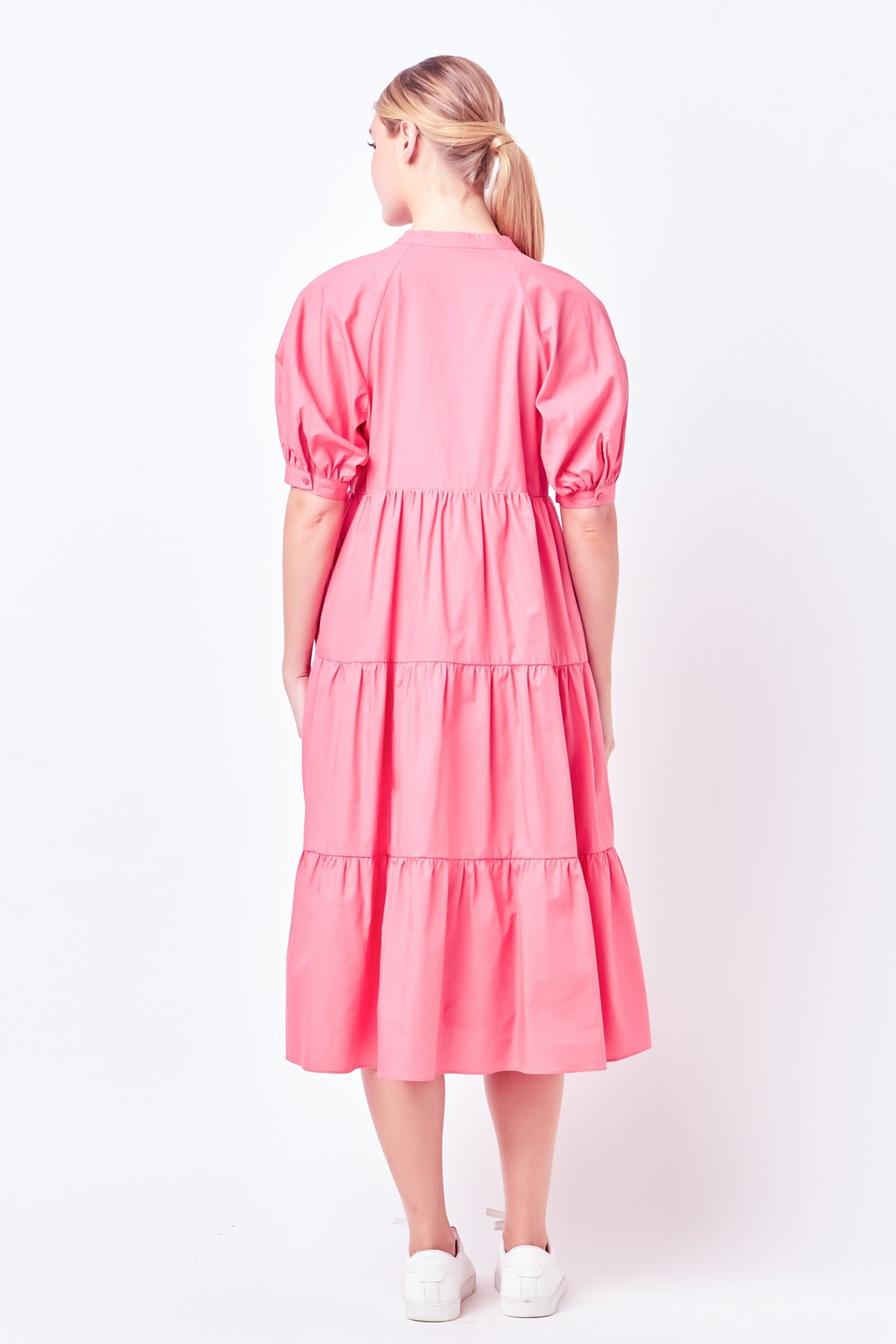 Short Puff Sleeve Midi Dress With Pockets