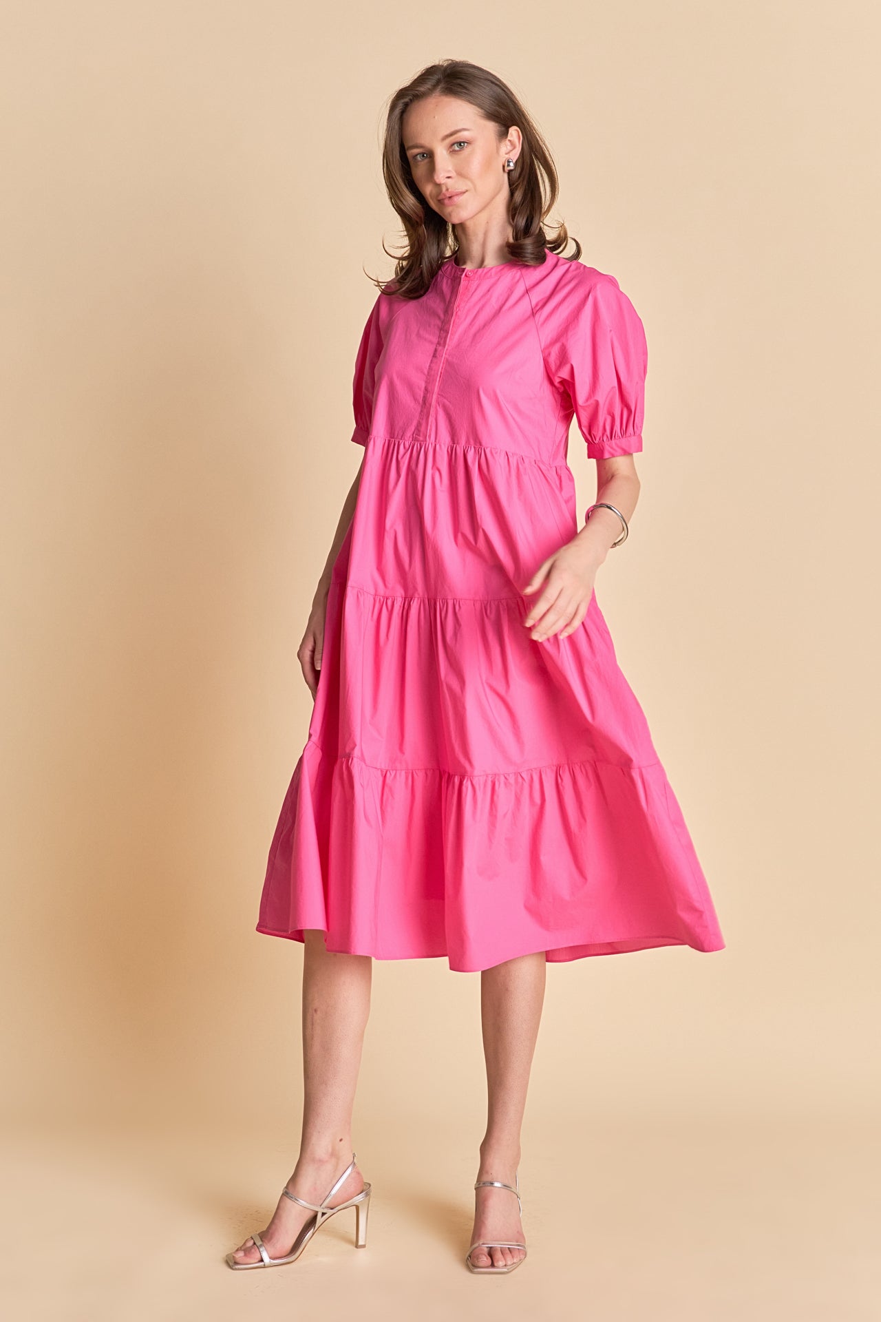 Short Puff Sleeve Midi Dress
