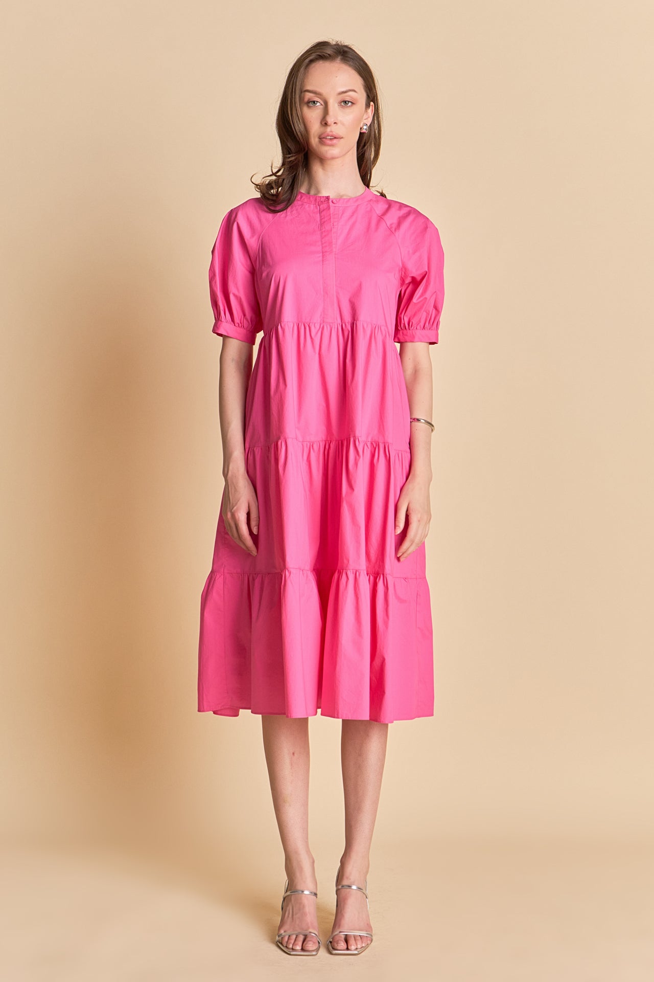 Short Puff Sleeve Midi Dress