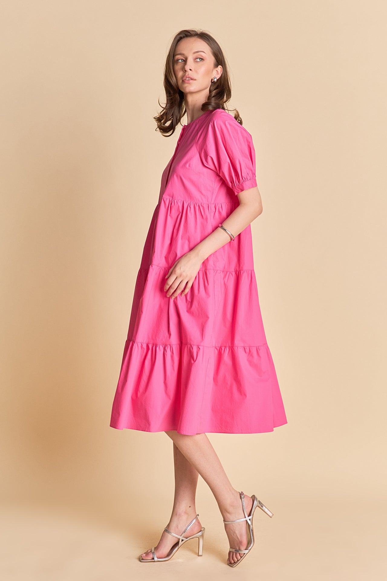 Short Puff Sleeve Midi Dress