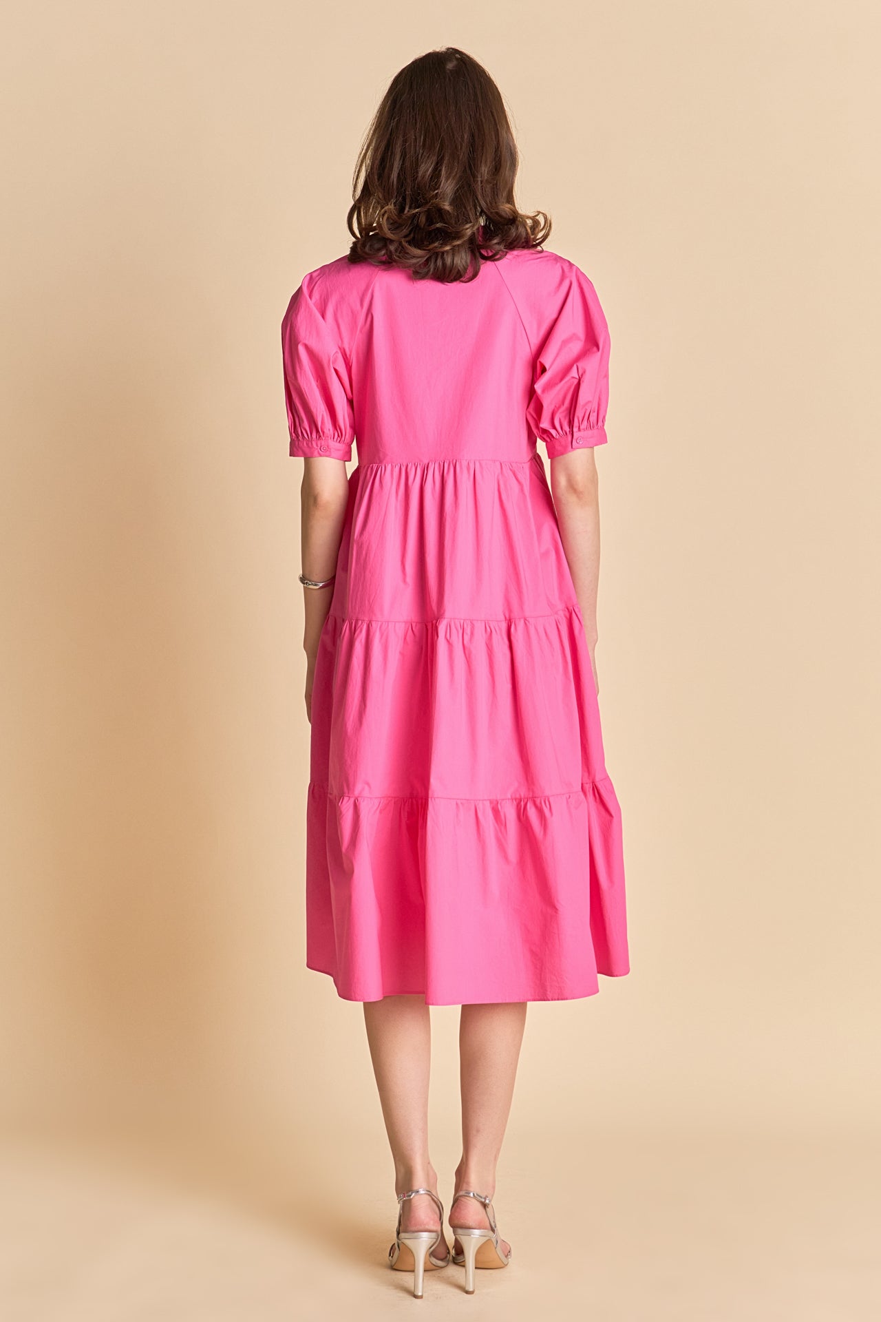 Short Puff Sleeve Midi Dress