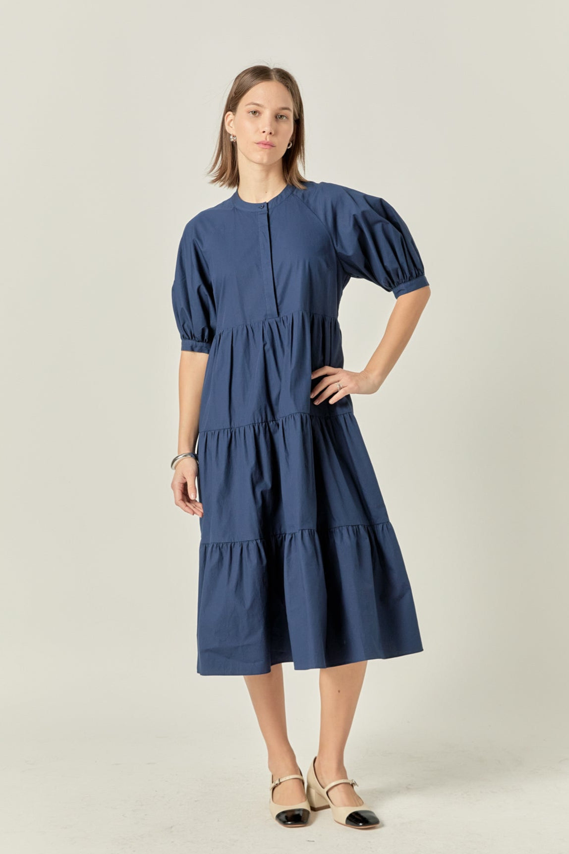 Short Puff Sleeve Midi Dress