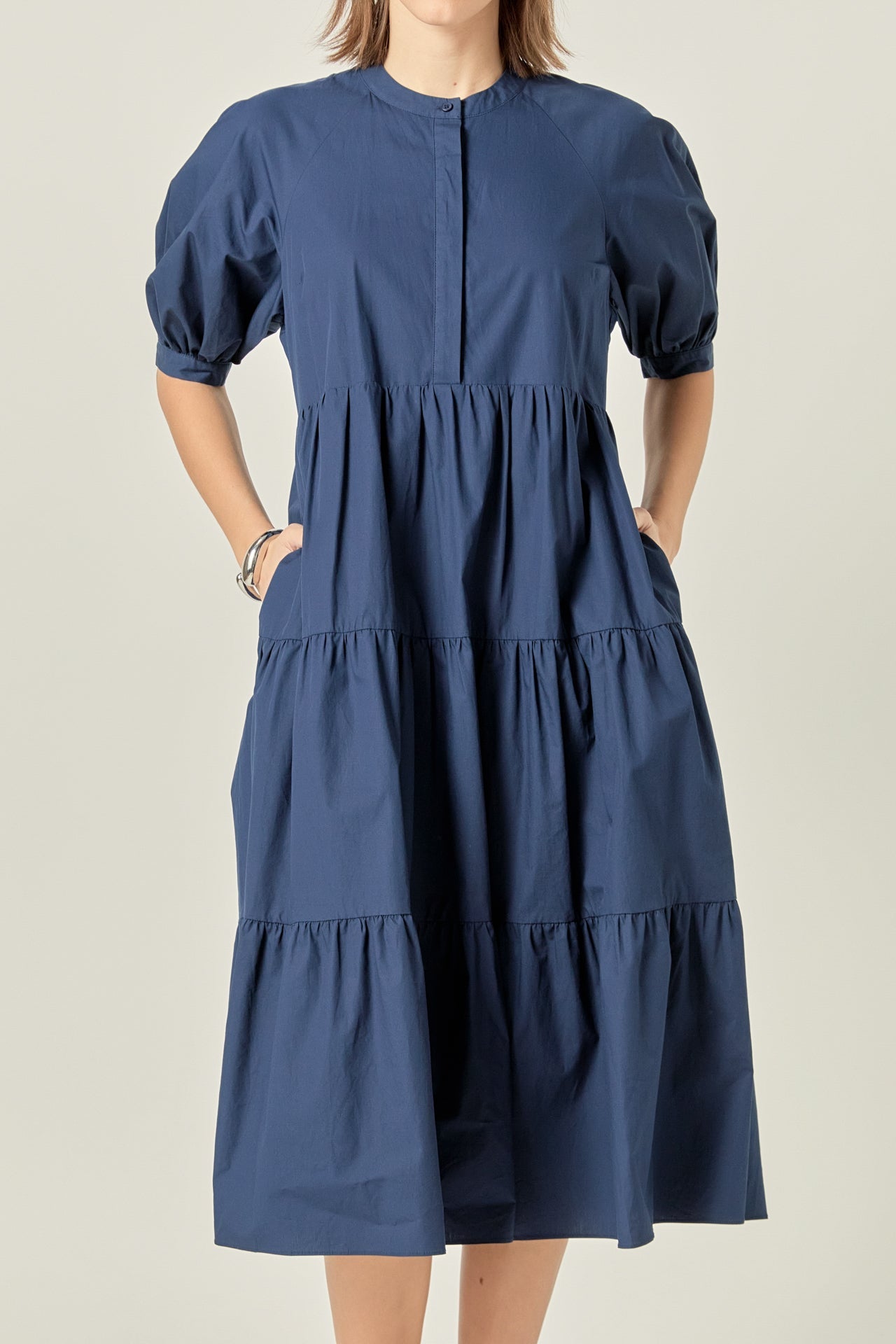 Short Puff Sleeve Midi Dress