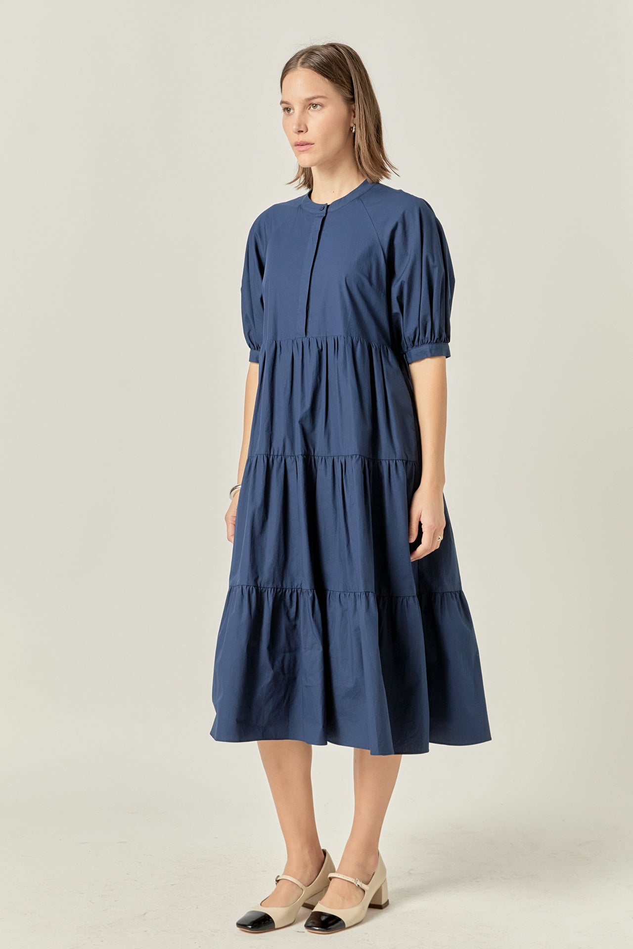 Short Puff Sleeve Midi Dress