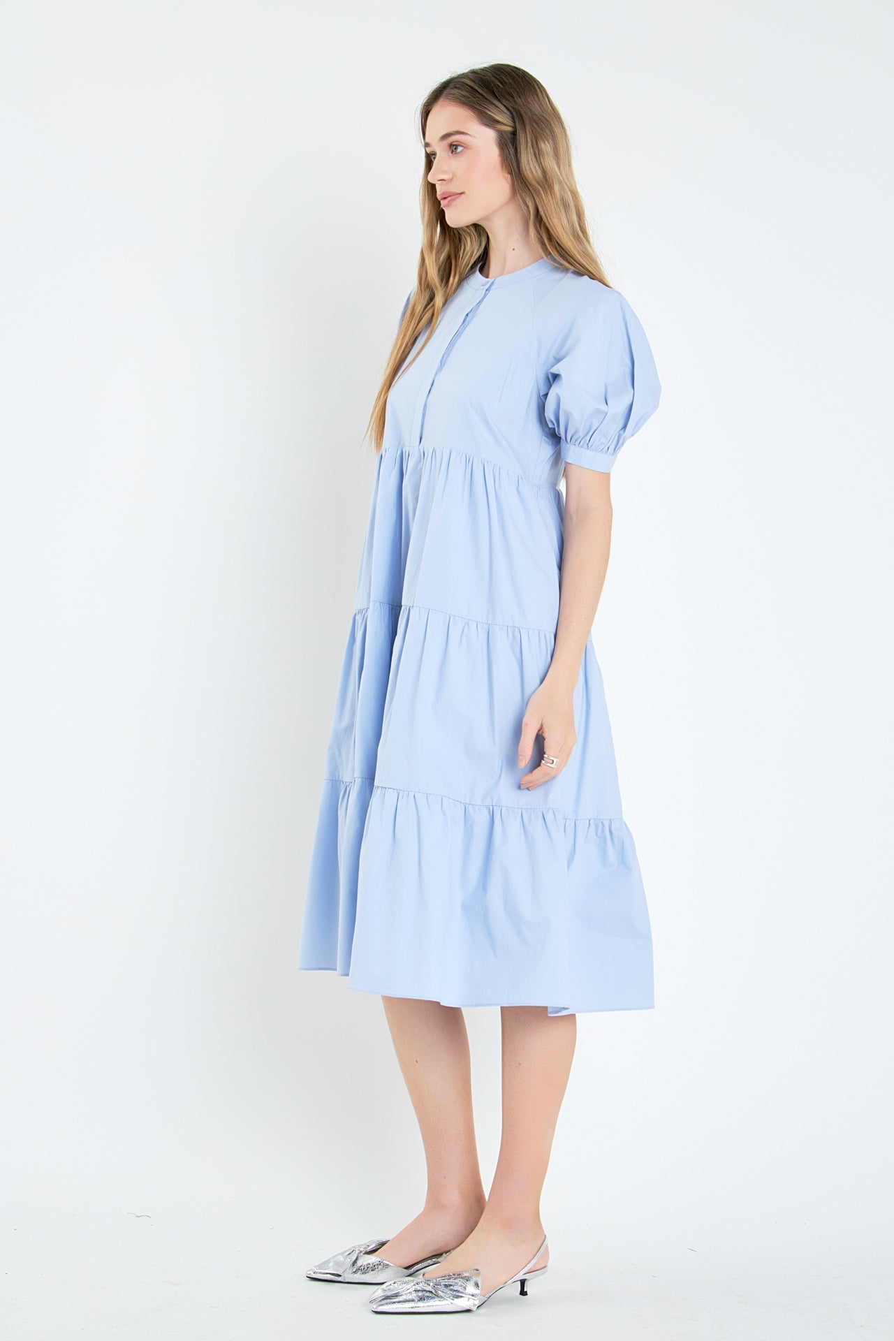 Short Puff Sleeve Midi Dress