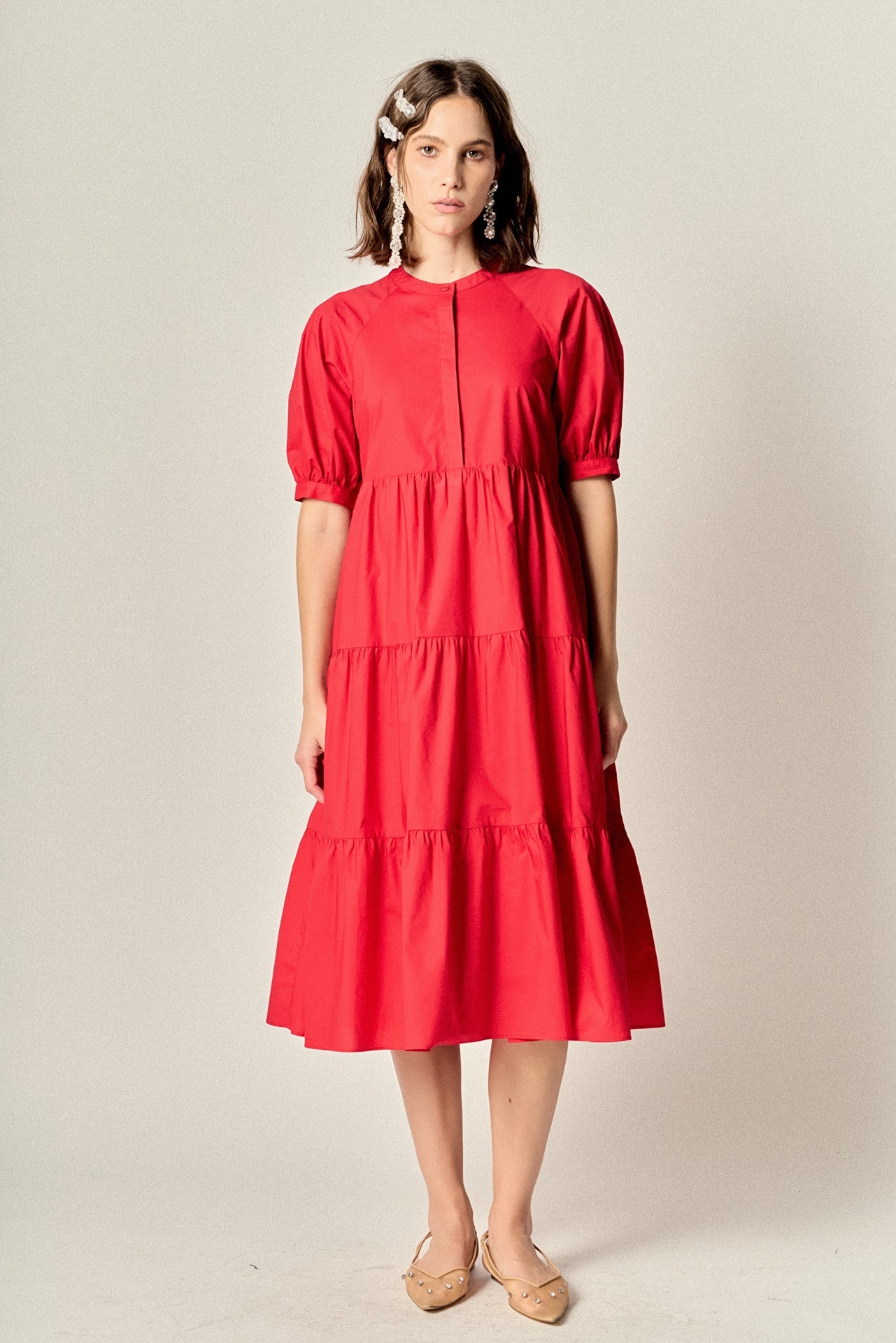Short Puff Sleeve Midi Dress