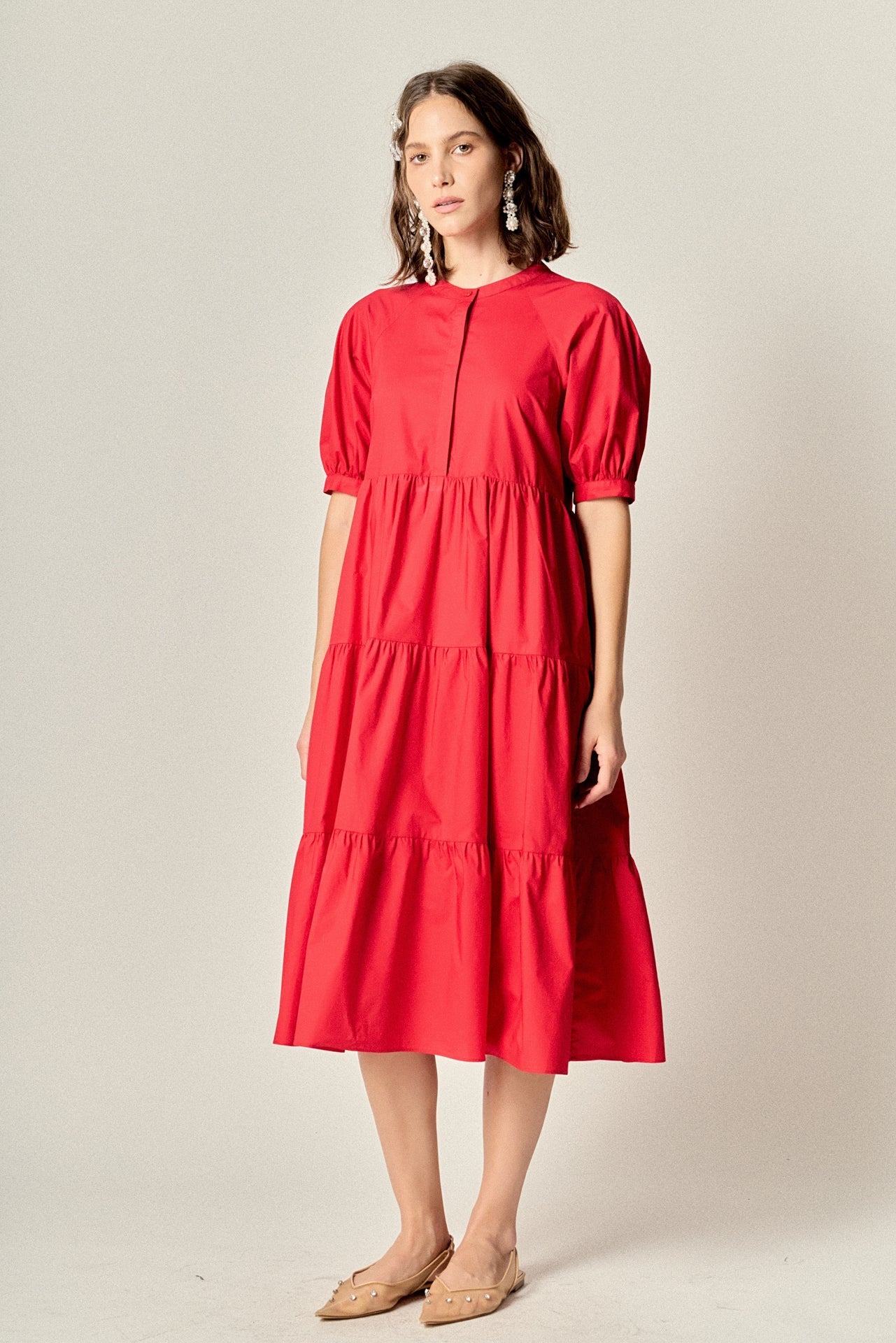 Short Puff Sleeve Midi Dress
