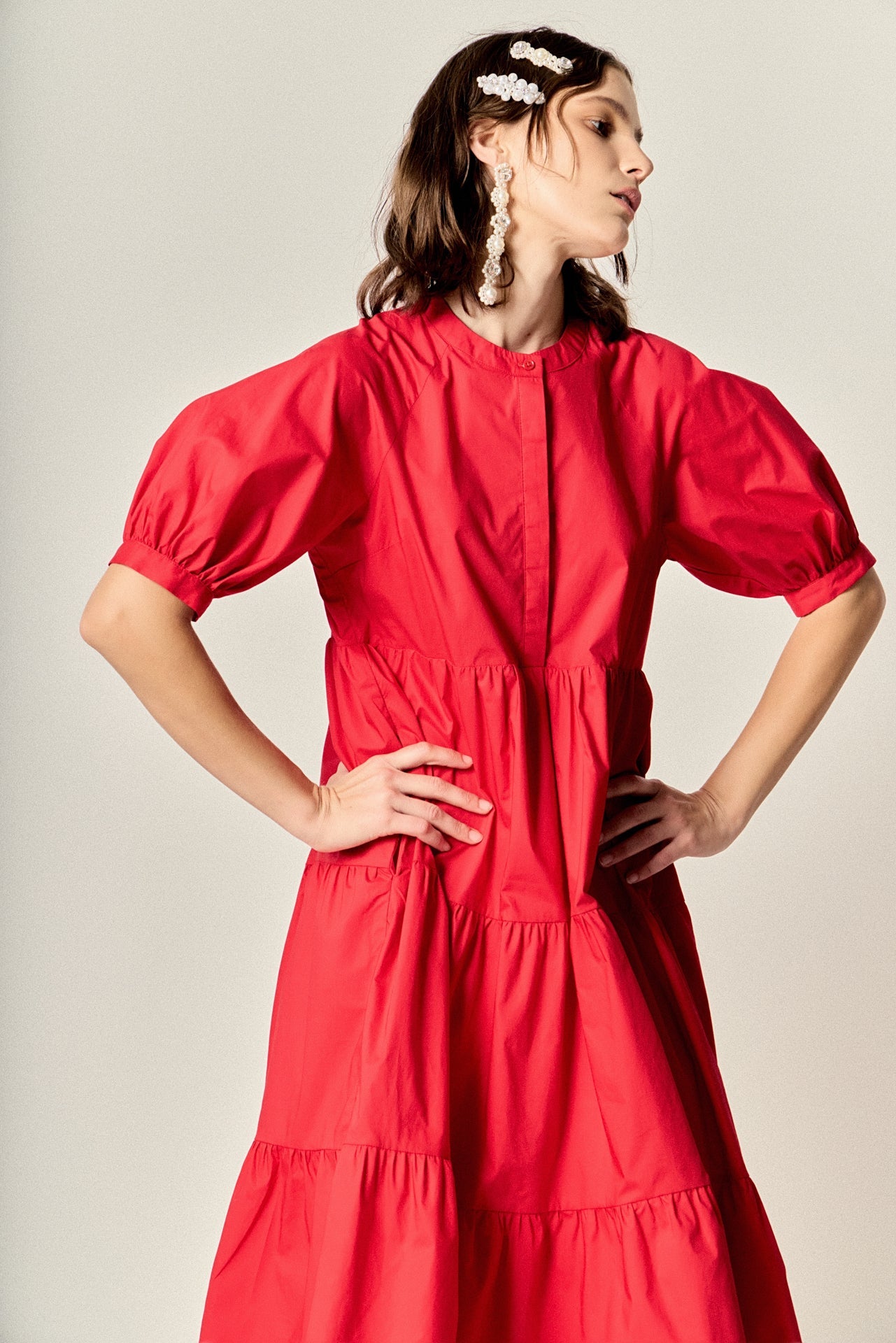 Short Puff Sleeve Midi Dress