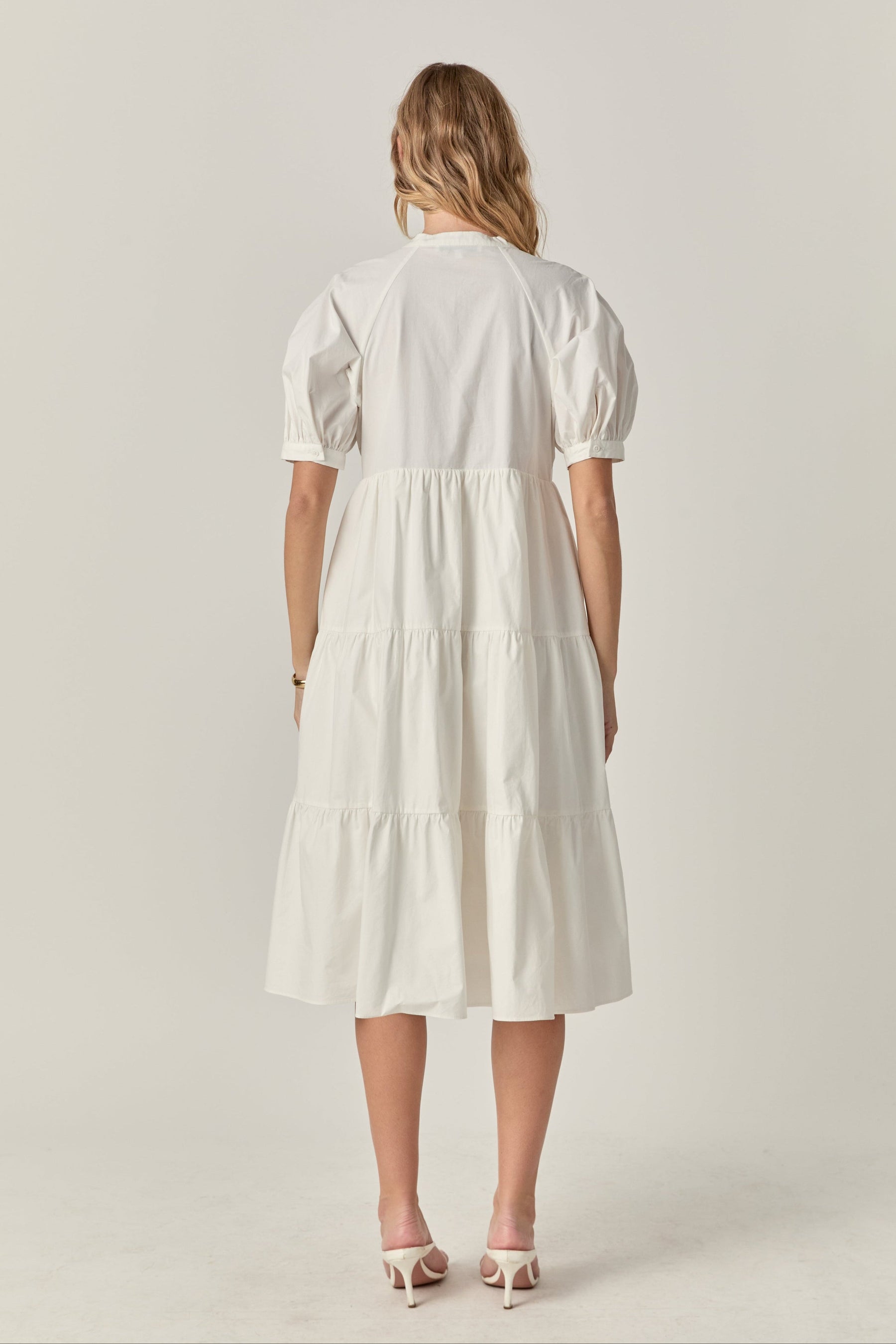 Short Puff Sleeve Midi Dress With Pockets