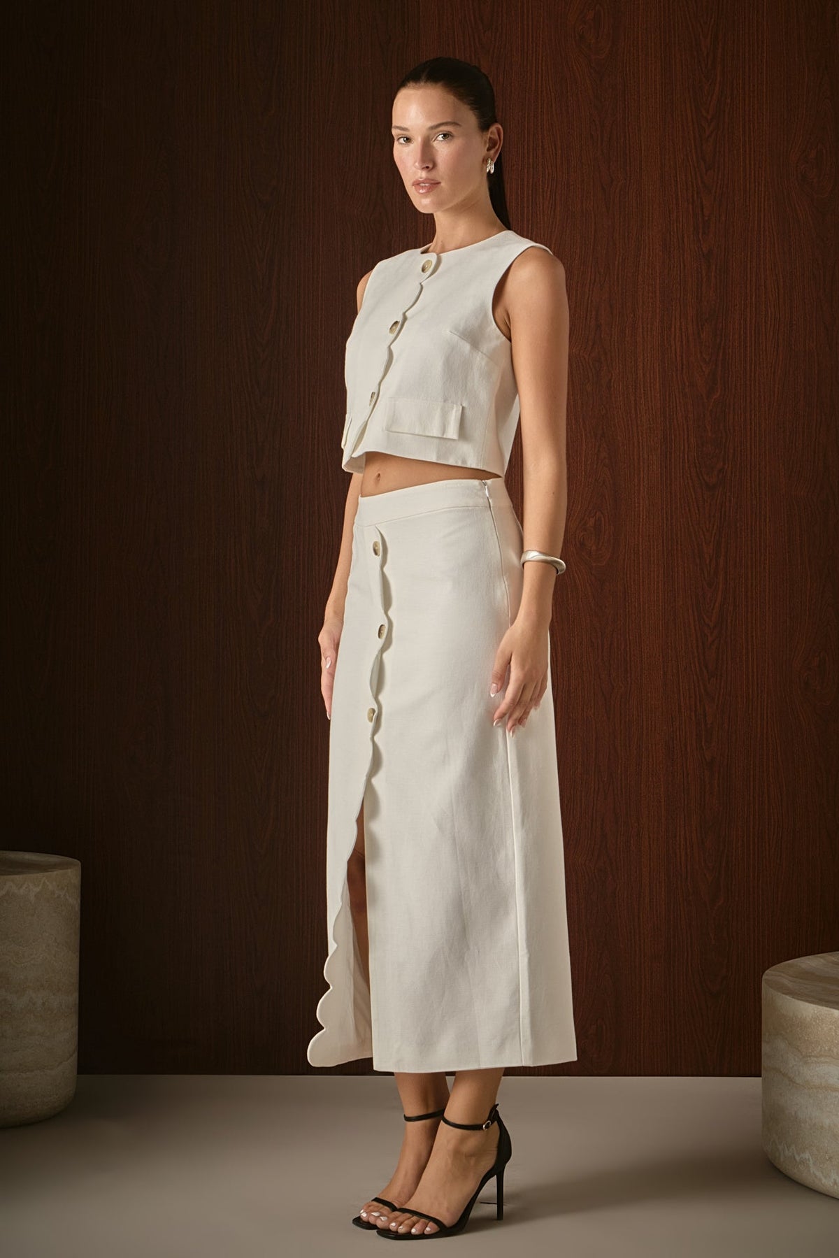 ENDLESS ROSE - Catherine Scallop Edge Linen Maxi Skirt - SKIRTS available at Objectrare