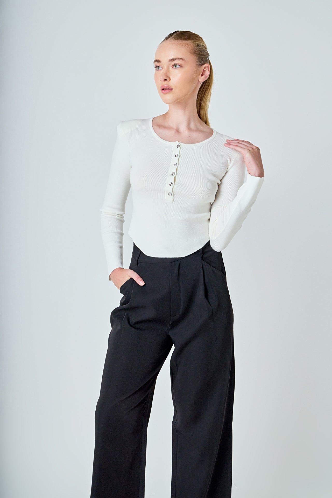 ENDLESS ROSE - Shoulder Pad Knit Top - SWEATERS & KNITS available at Objectrare