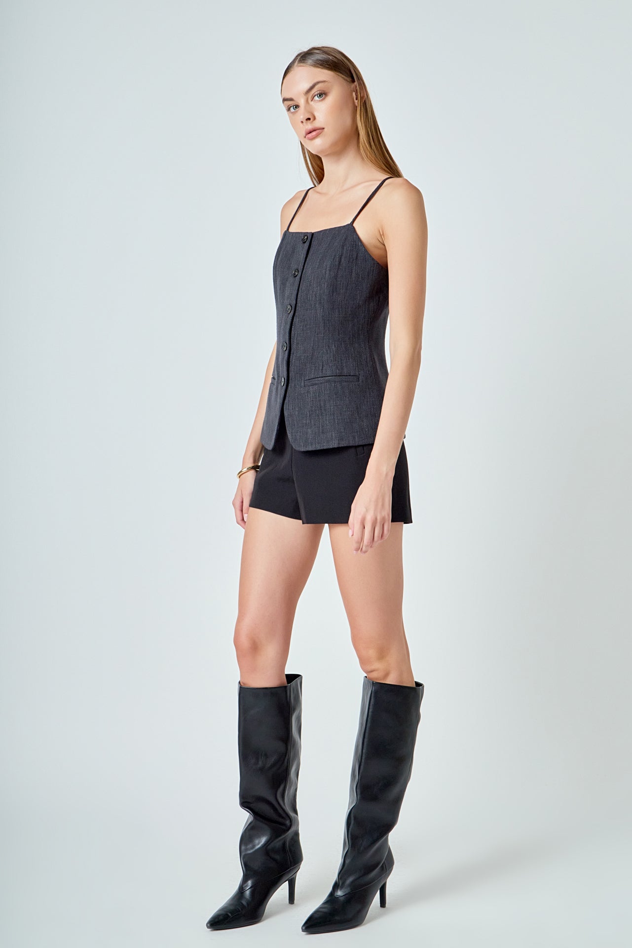 ENDLESS ROSE - Linen Button Up Vest Top - TOPS available at Objectrare