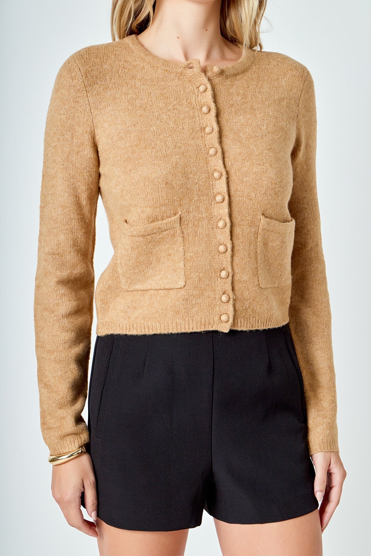 ENDLESS ROSE - Crewneck Button Down Knit Top - SWEATERS & KNITS available at Objectrare