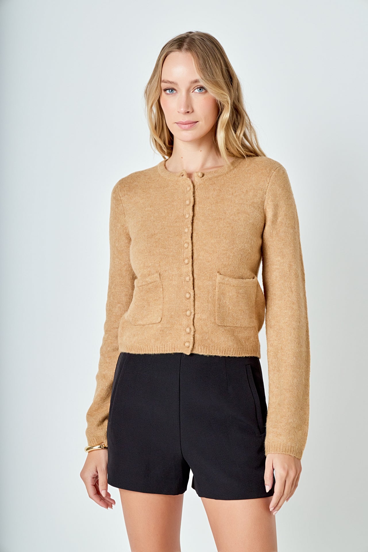 ENDLESS ROSE - Crewneck Button Down Knit Top - SWEATERS & KNITS available at Objectrare