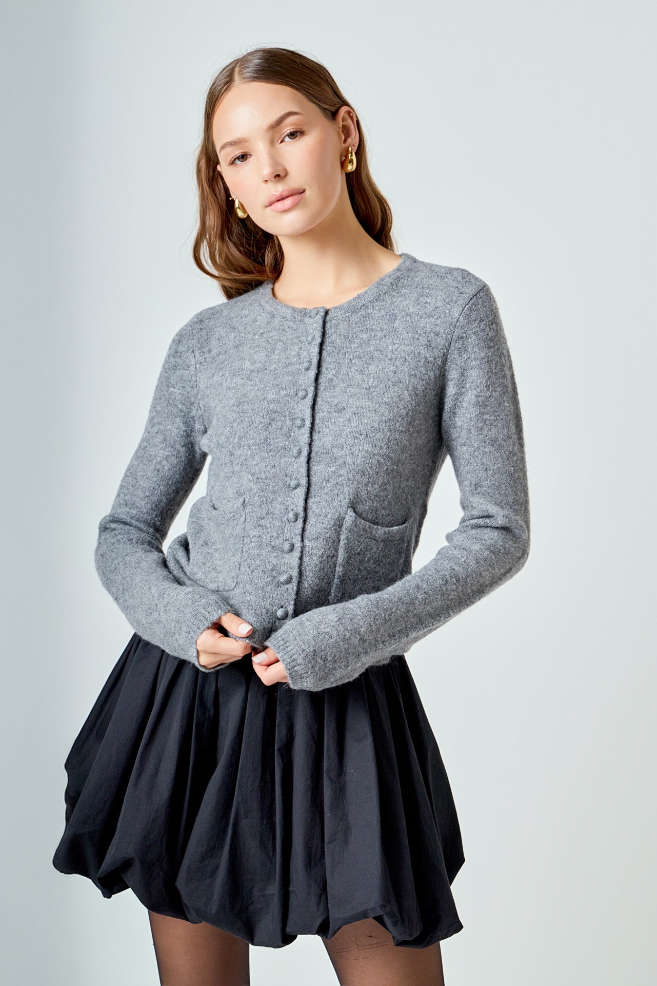 ENDLESS ROSE - Crewneck Button Down Knit Top - SWEATERS & KNITS available at Objectrare