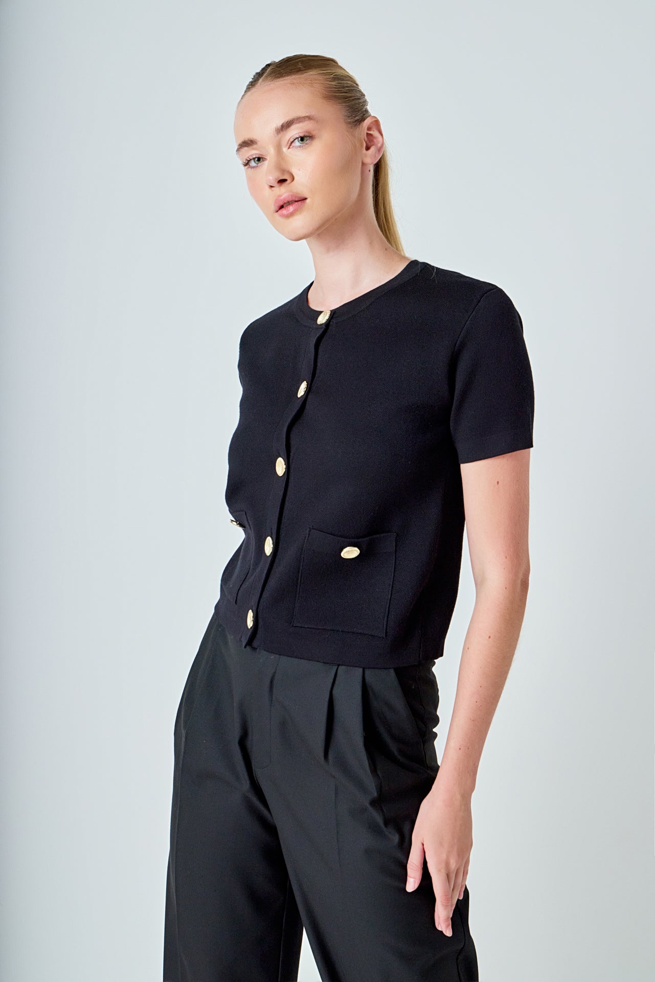 ENDLESS ROSE - Short Sleeve Button-Up Cardigan - SWEATERS & KNITS available at Objectrare