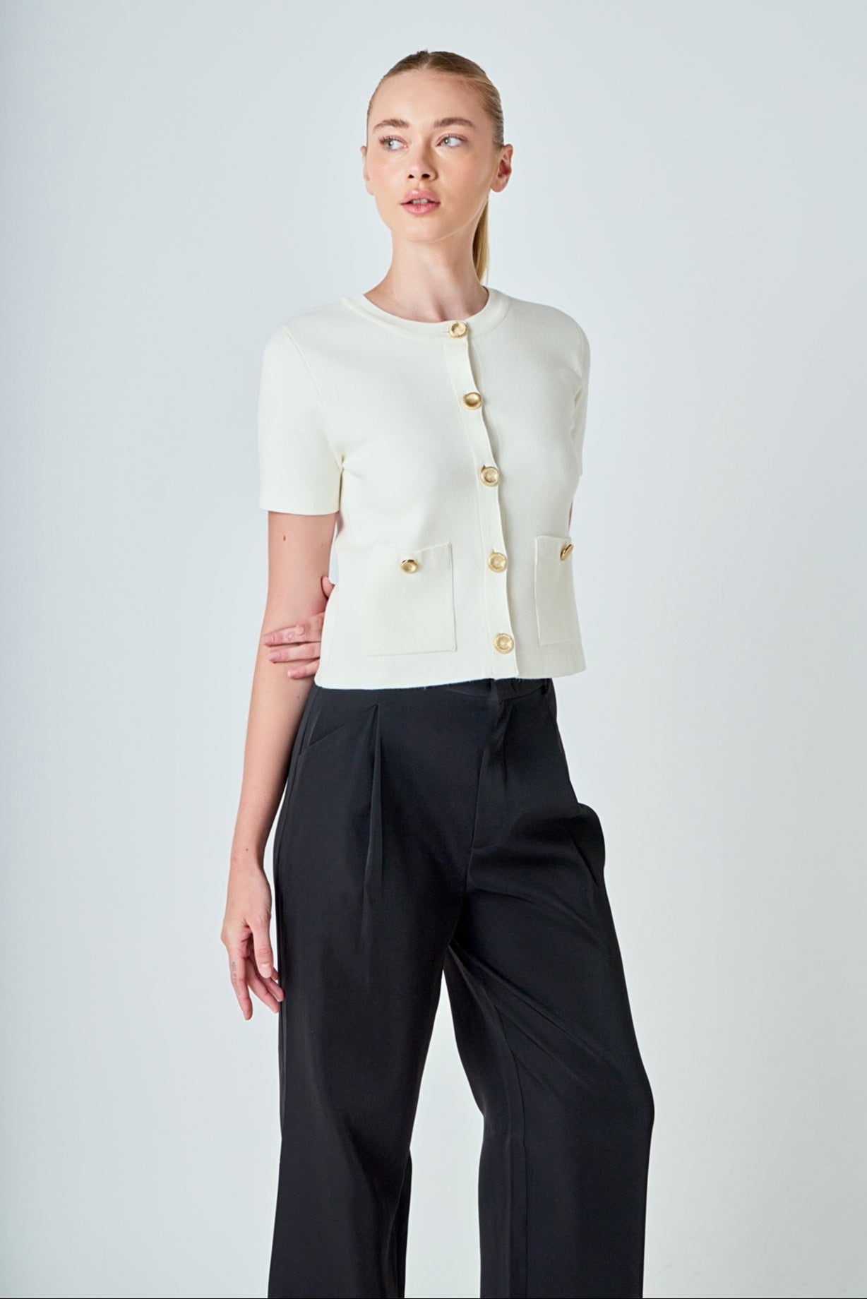 ENDLESS ROSE - Short Sleeve Button-Up Cardigan - SWEATERS & KNITS available at Objectrare
