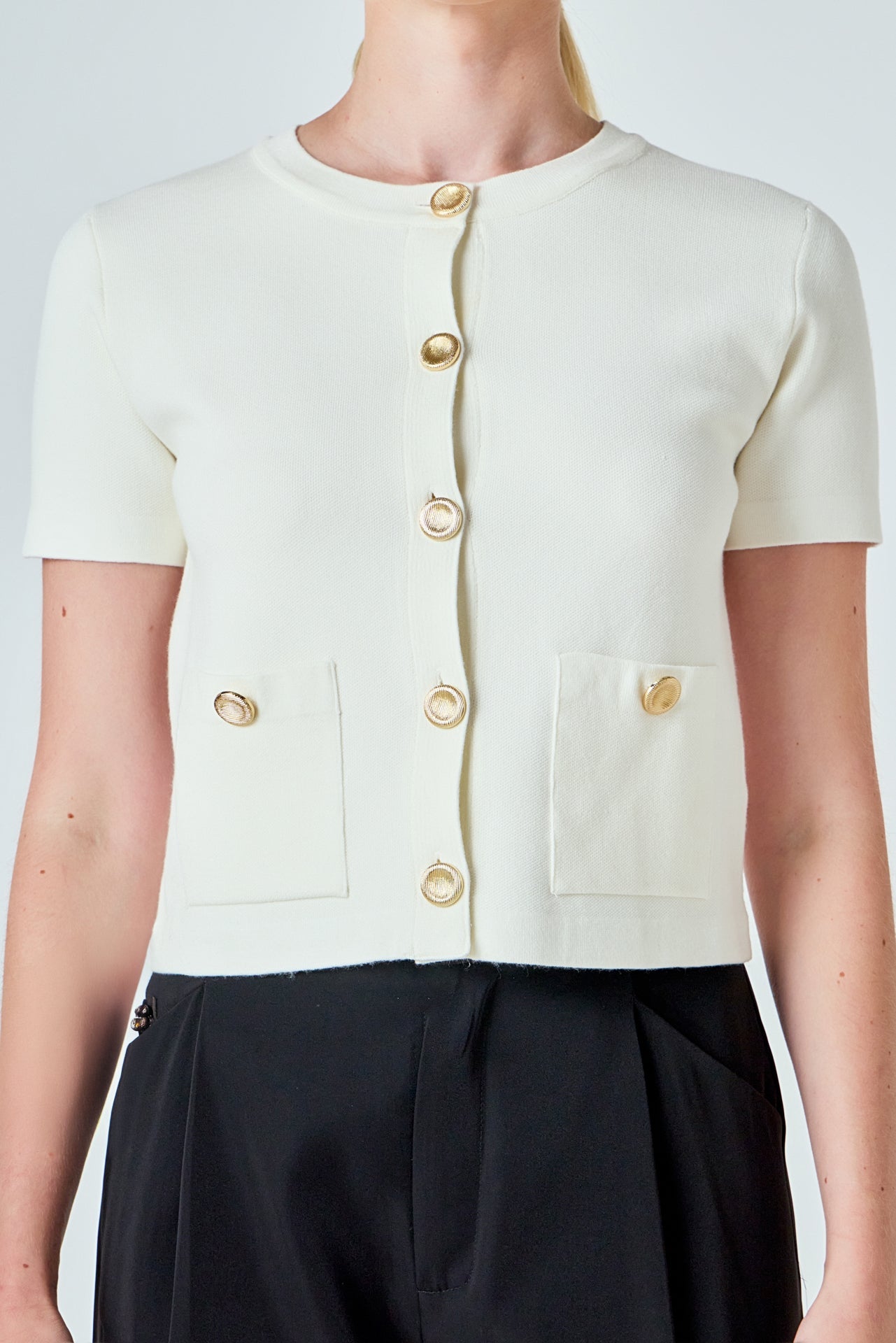 ENDLESS ROSE - Short Sleeve Button-Up Cardigan - SWEATERS & KNITS available at Objectrare