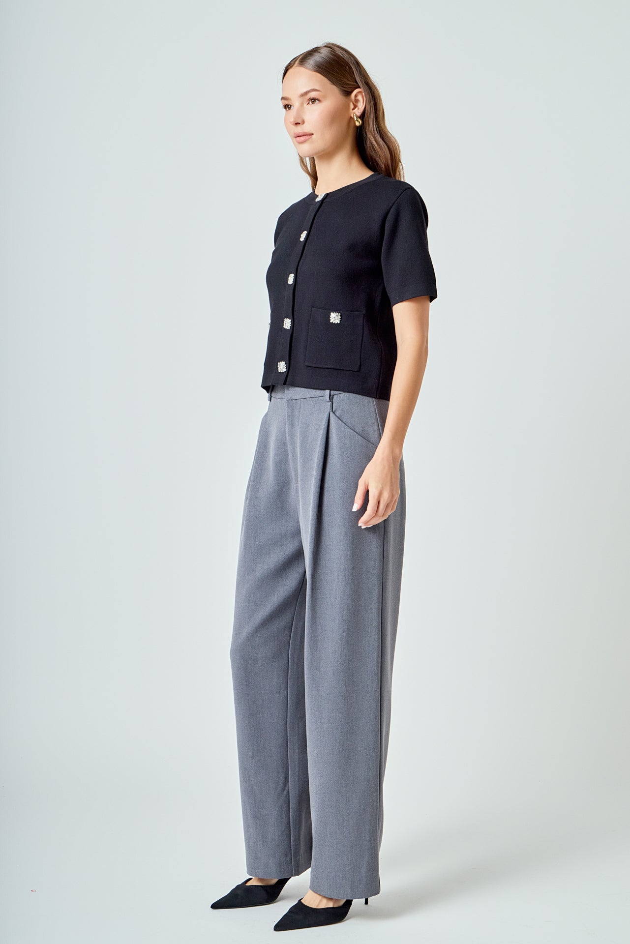 ENDLESS ROSE - Short Sleeve Jewel Button-Up Cardigan - SWEATERS & KNITS available at Objectrare