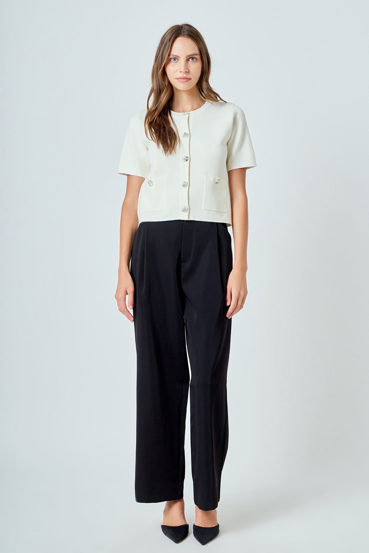 ENDLESS ROSE - Short Sleeve Jewel Button-Up Cardigan - SWEATERS & KNITS available at Objectrare