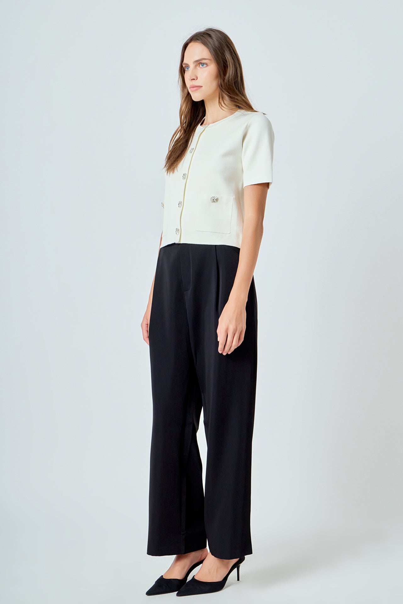 ENDLESS ROSE - Short Sleeve Jewel Button-Up Cardigan - SWEATERS & KNITS available at Objectrare