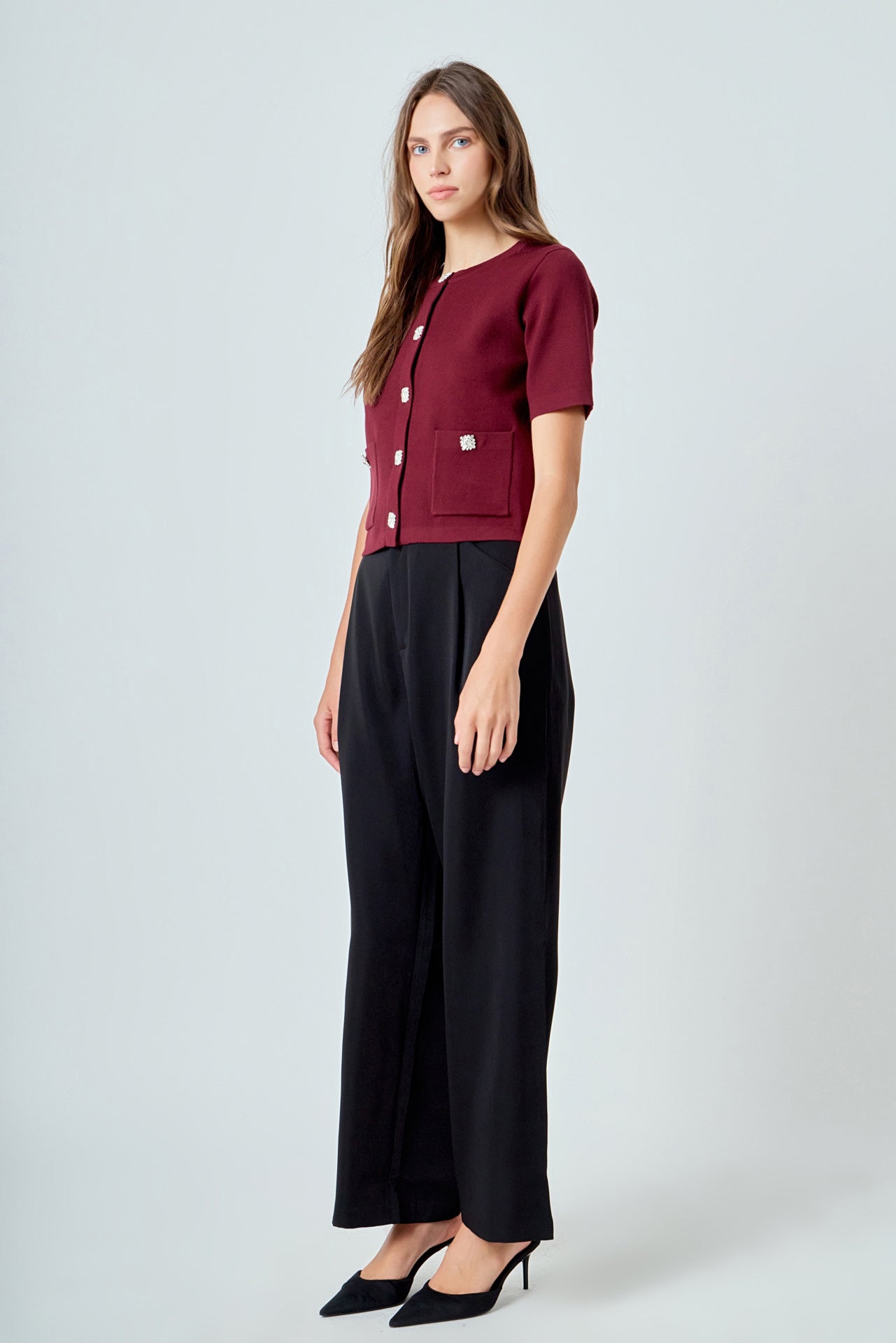 ENDLESS ROSE - Short Sleeve Jewel Button-Up Cardigan - SWEATERS & KNITS available at Objectrare