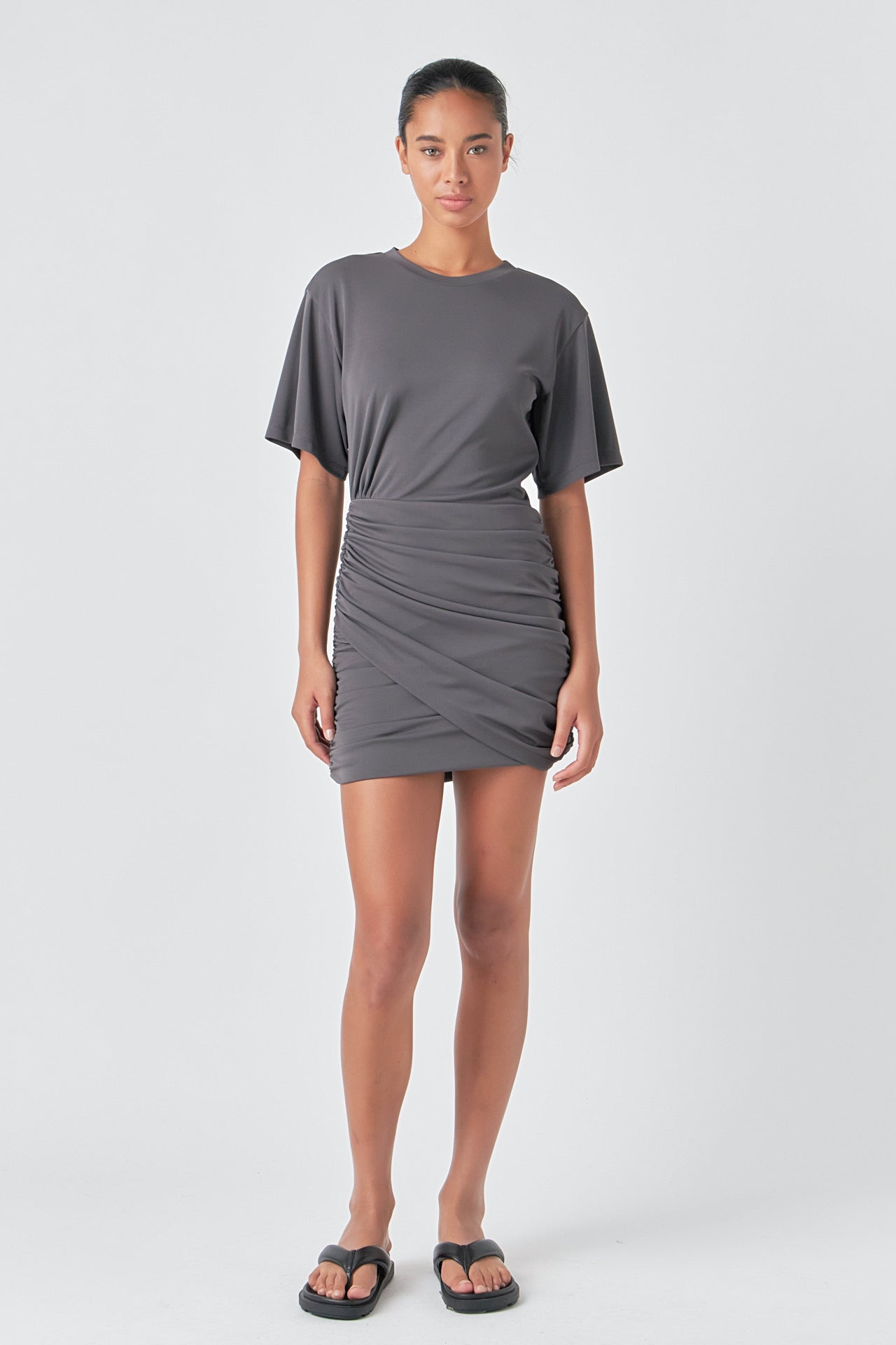 GREY LAB - Asymmetric Ruched Mini Dress - DRESSES available at Objectrare