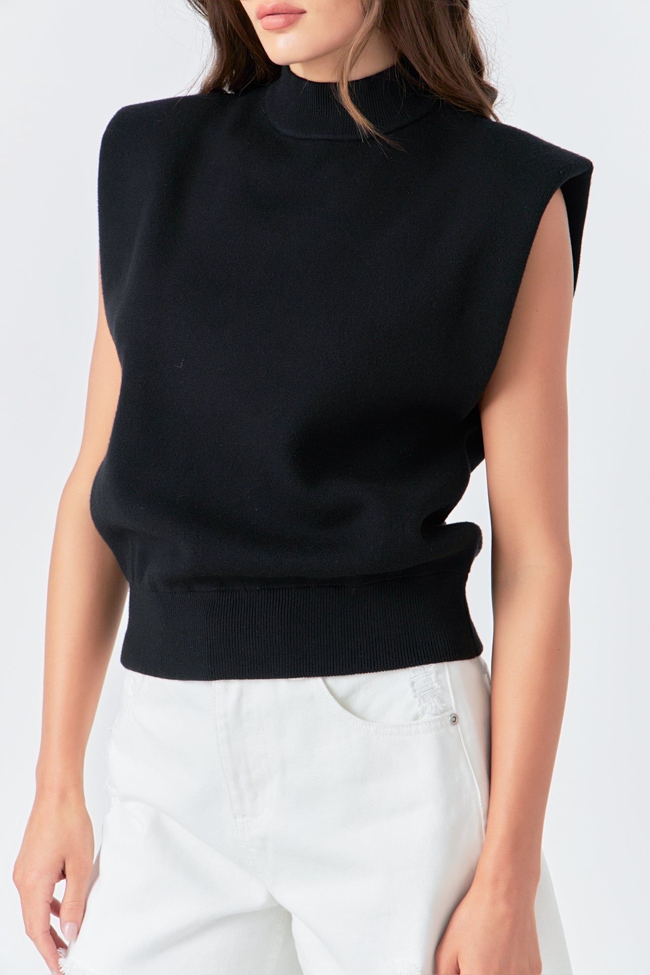 GREY LAB - Mock Neck Sleeveless Knit Top - TOPS available at Objectrare
