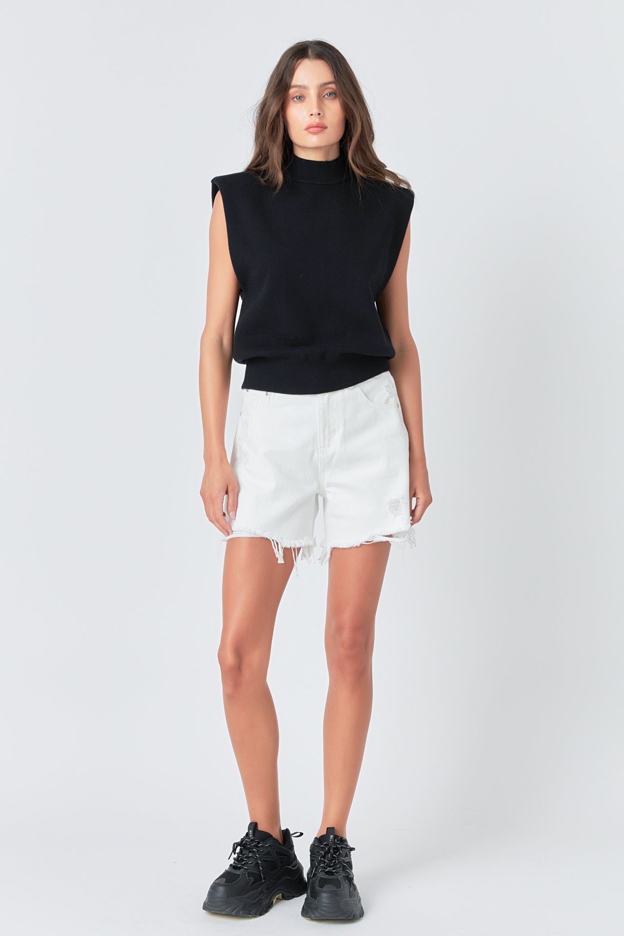 GREY LAB - Mock Neck Sleeveless Knit Top - TOPS available at Objectrare