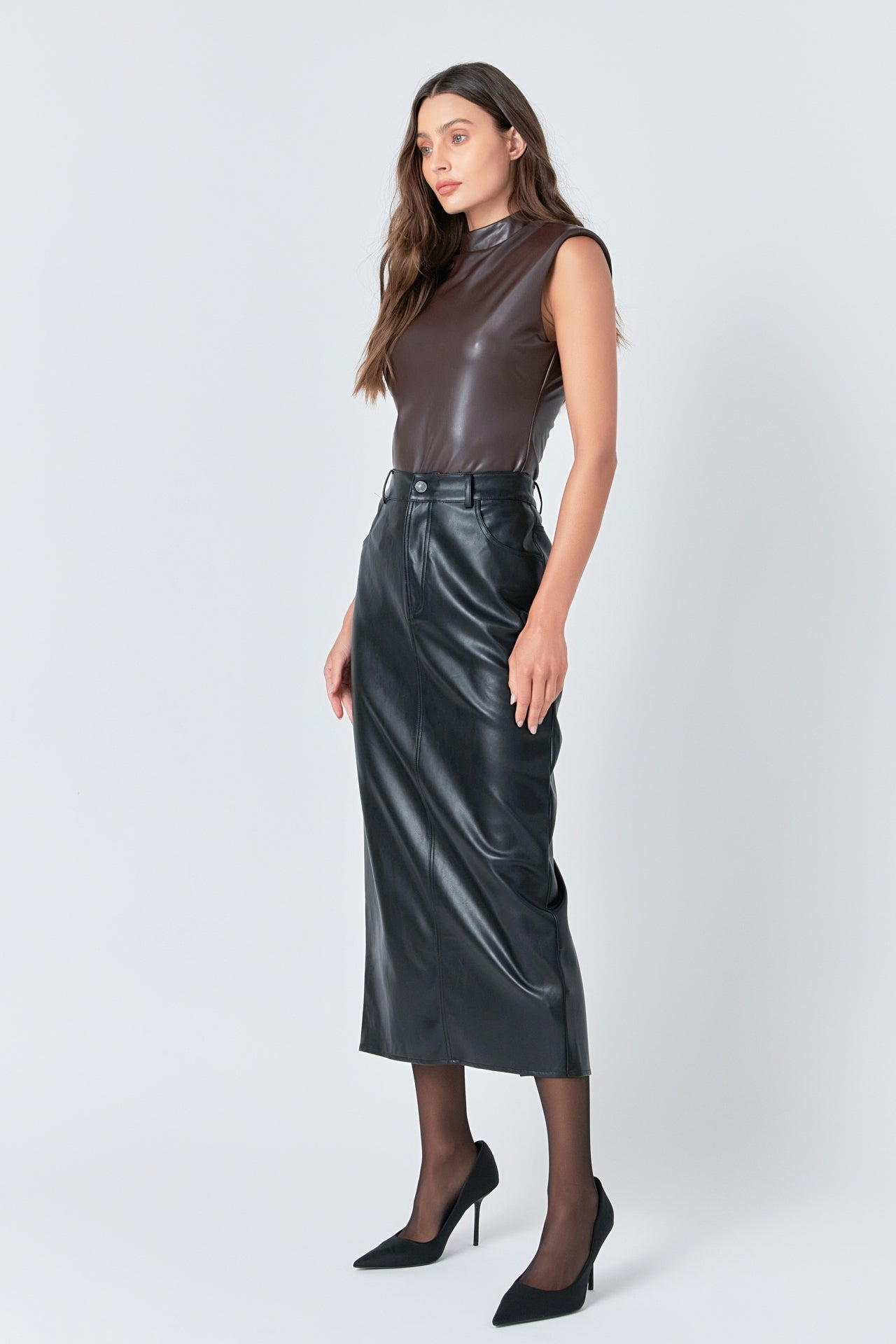 GREY LAB - Faux Leather Maxi Skirt - SKIRTS available at Objectrare