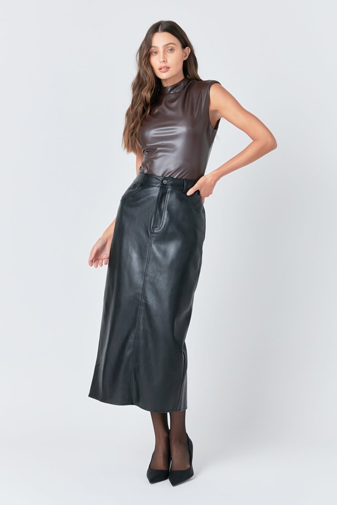 GREY LAB - Faux Leather Maxi Skirt - SKIRTS available at Objectrare