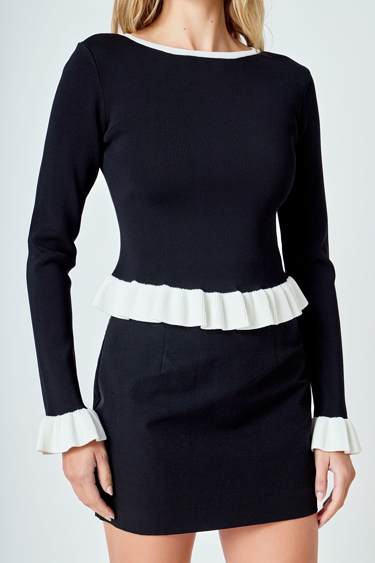 ENDLESS ROSE - Contrast Ruffle Knit Top - SWEATERS & KNITS available at Objectrare