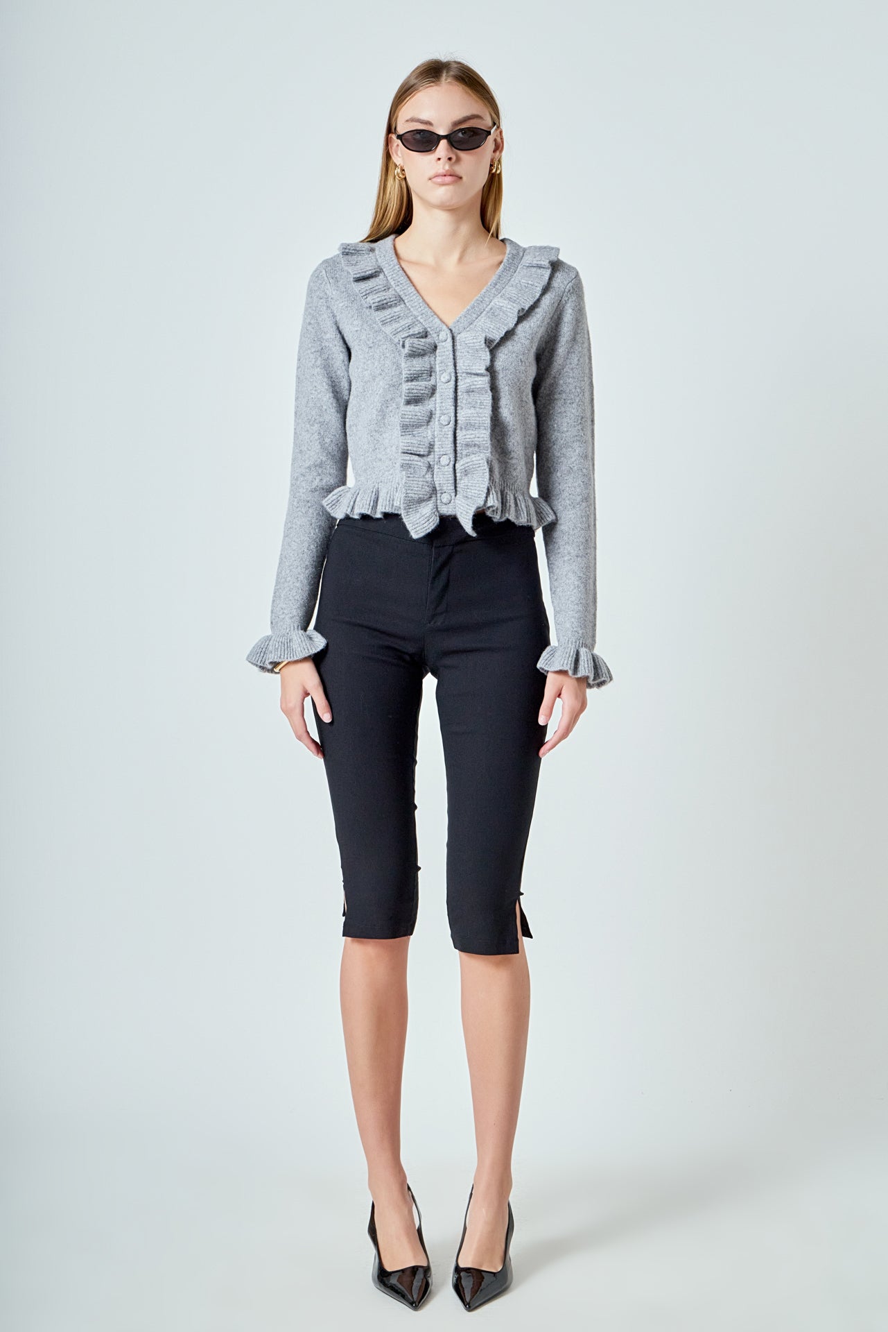 ENDLESS ROSE - Ruffled V-Neck Cardigan - SWEATERS & KNITS available at Objectrare