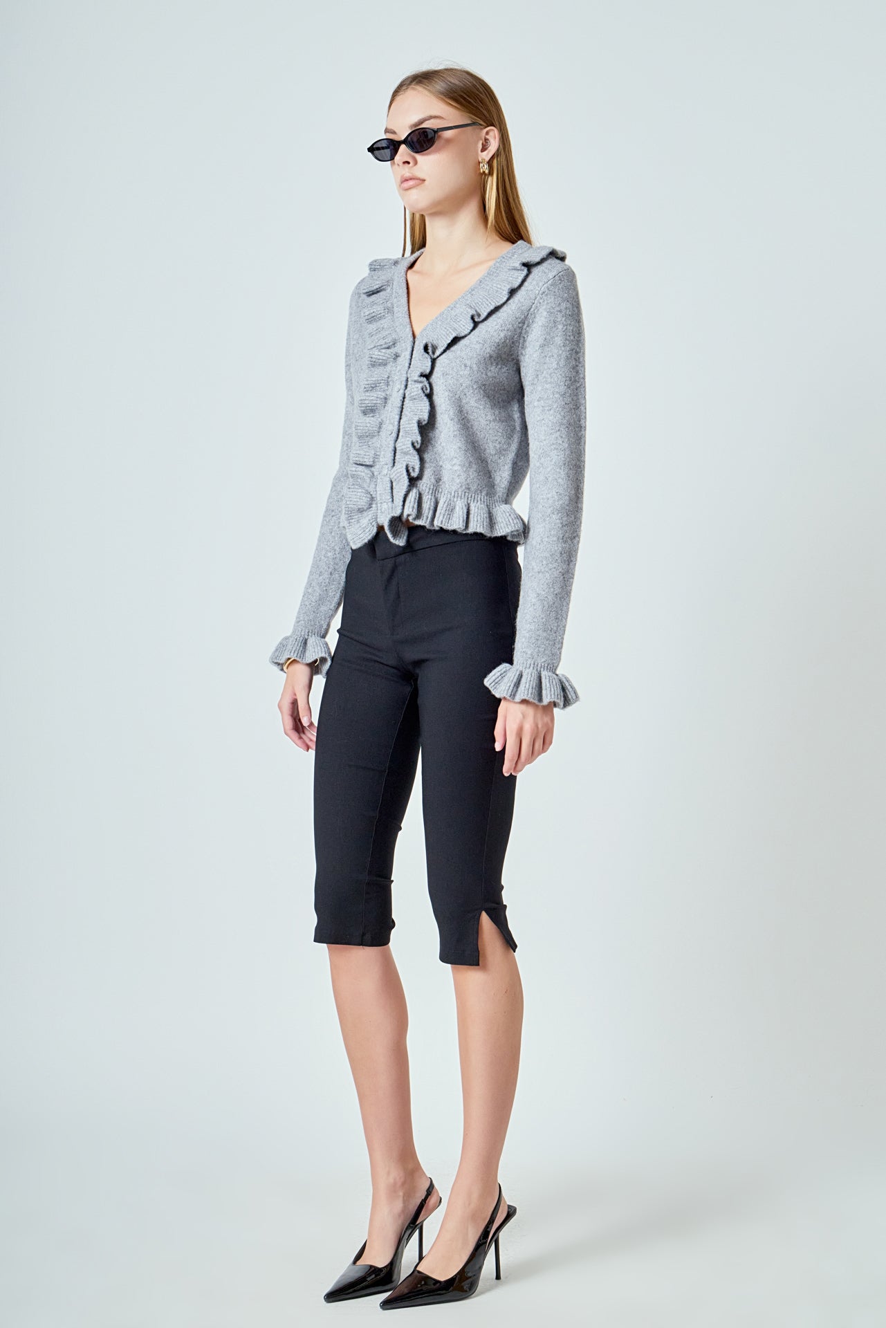 ENDLESS ROSE - Ruffled V-Neck Cardigan - SWEATERS & KNITS available at Objectrare