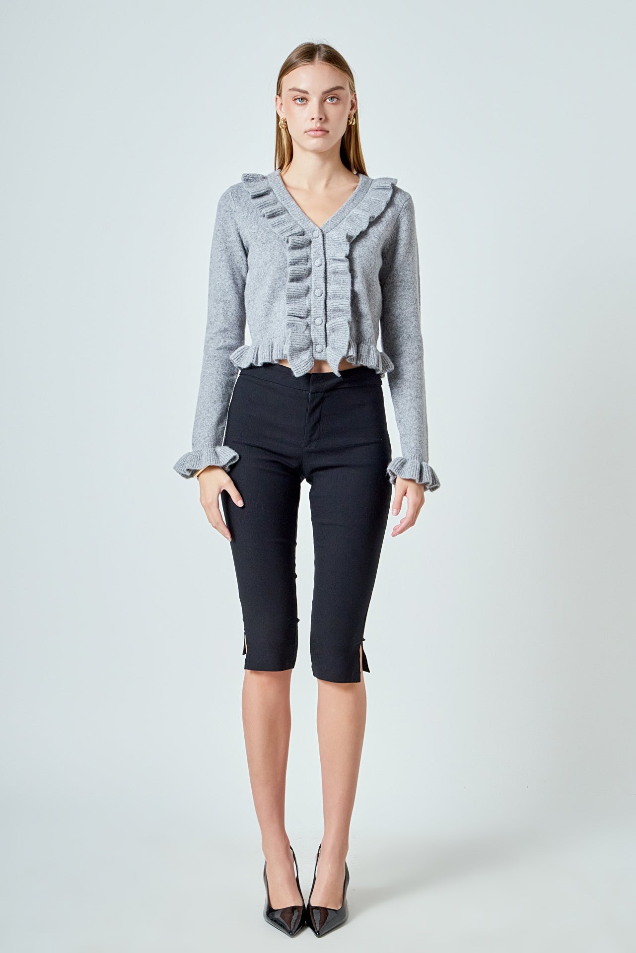 ENDLESS ROSE - Ruffled V-Neck Cardigan - SWEATERS & KNITS available at Objectrare
