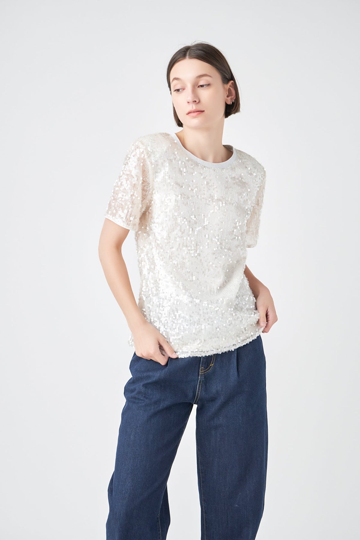 GREY LAB - Sequin Shoulder Padded Top - TOPS available at Objectrare