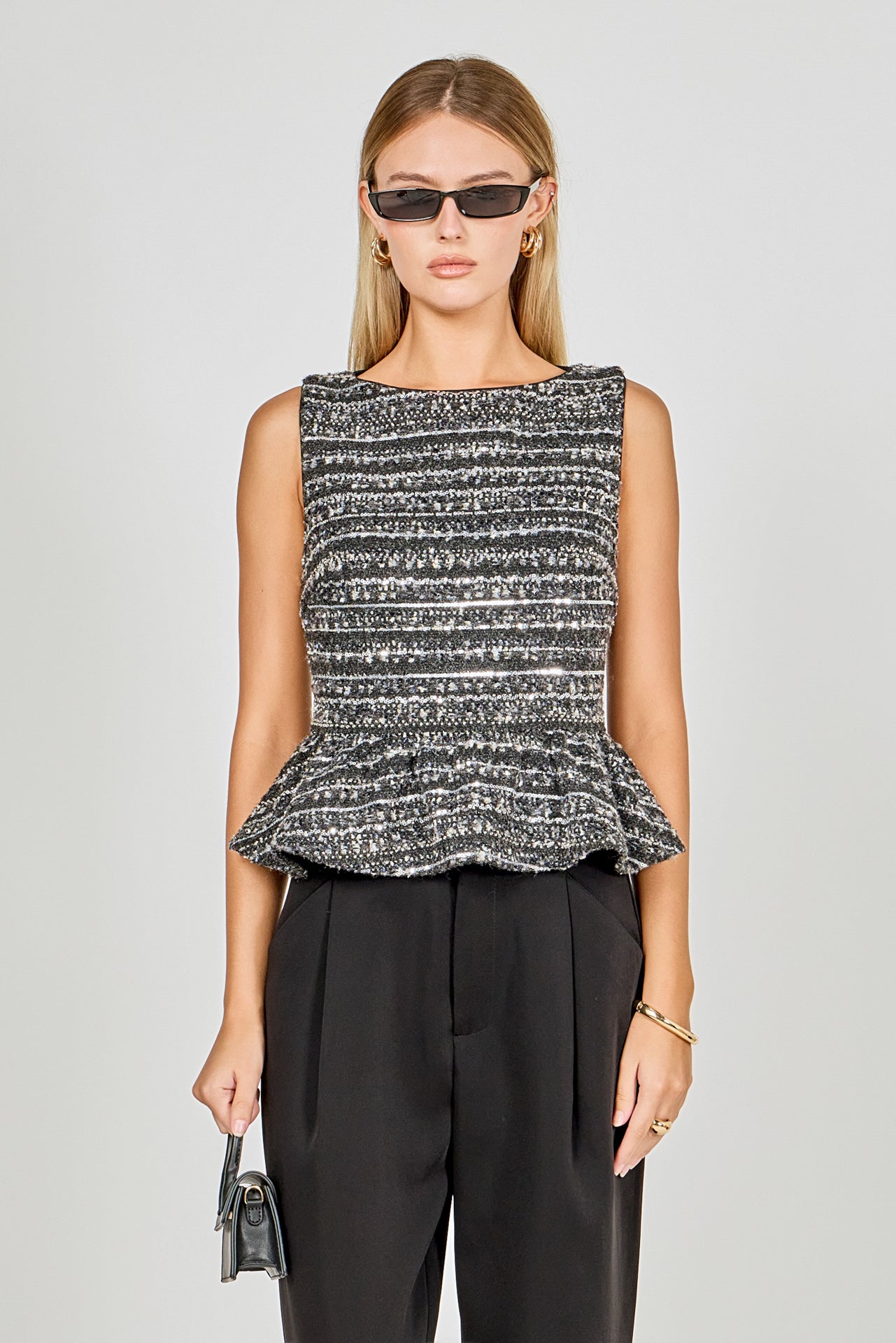 Sequin Textured Peplum Top