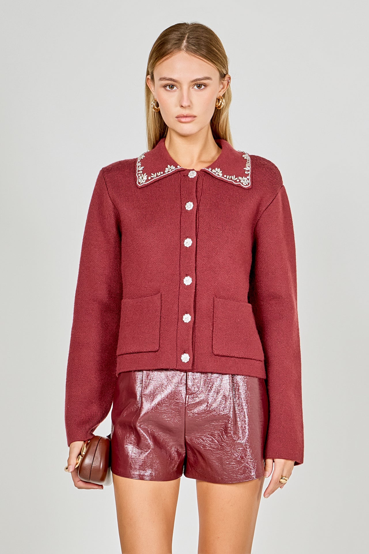 Arden Embellished Collar Button Up Cardigan