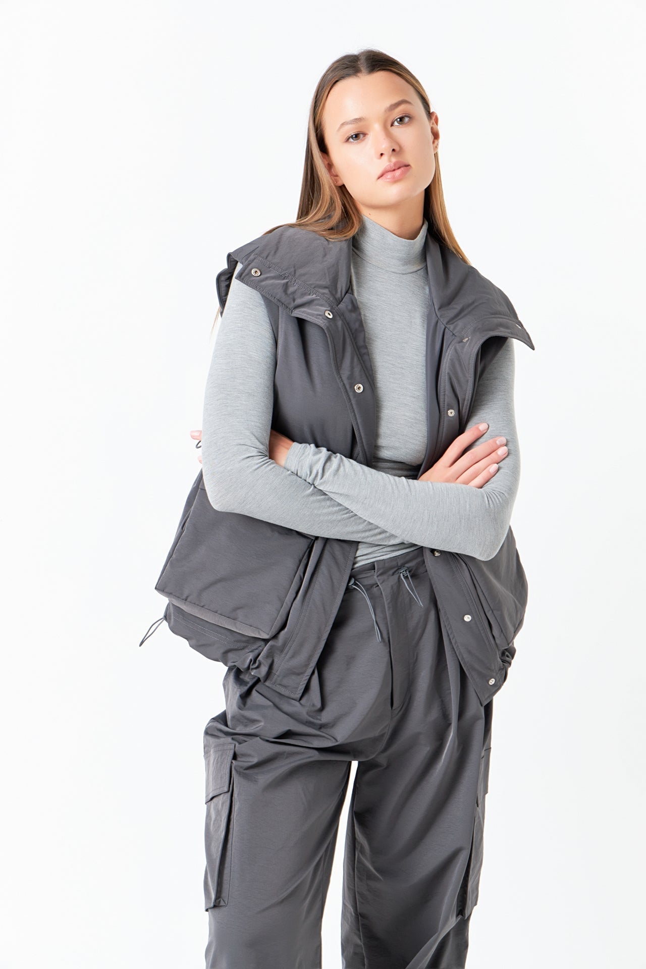 GREY LAB - Snap Button Boxy Vest - VEST available at Objectrare