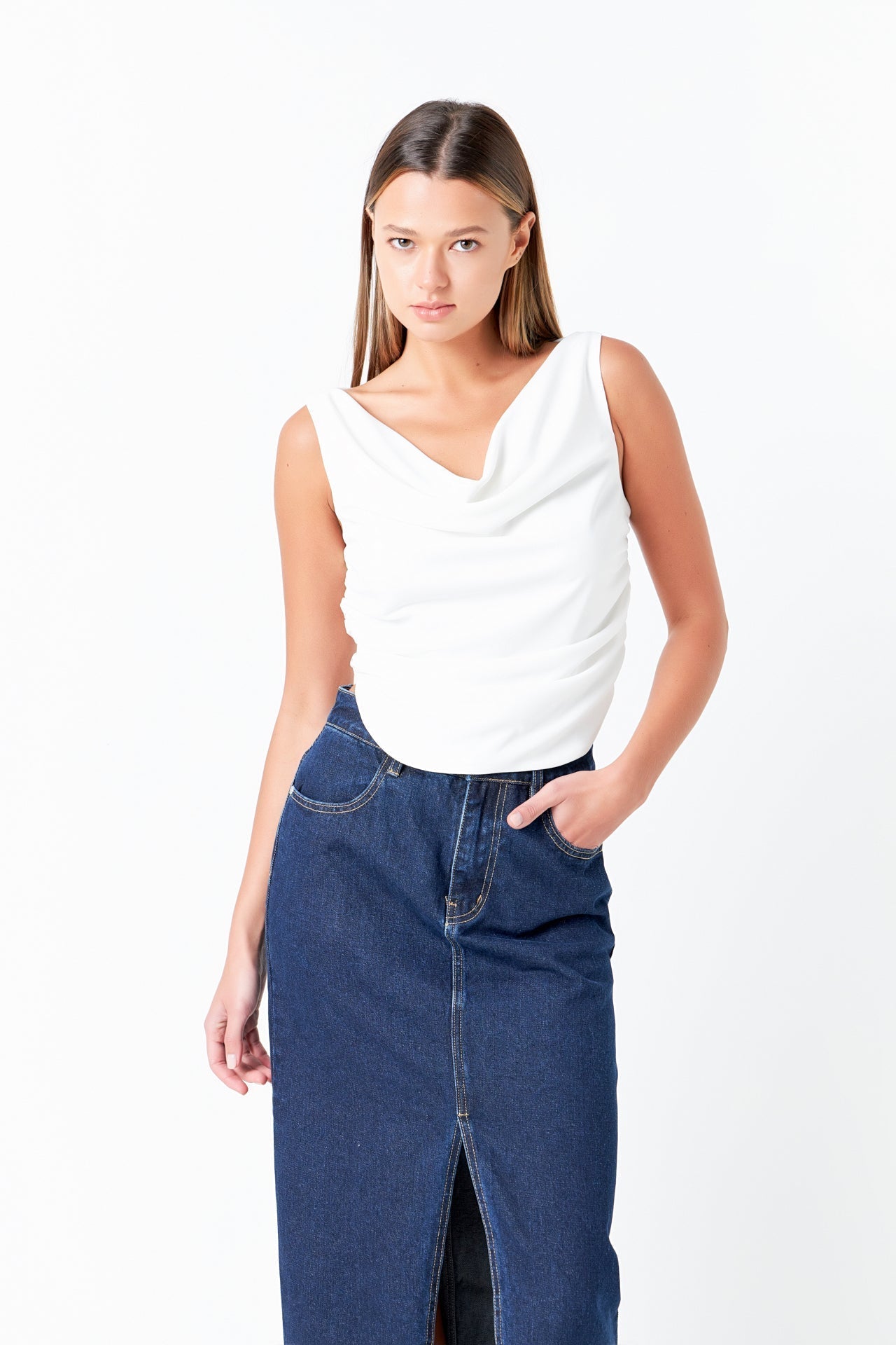 GREY LAB - Cowl Neck Ruched Top - TOPS available at Objectrare