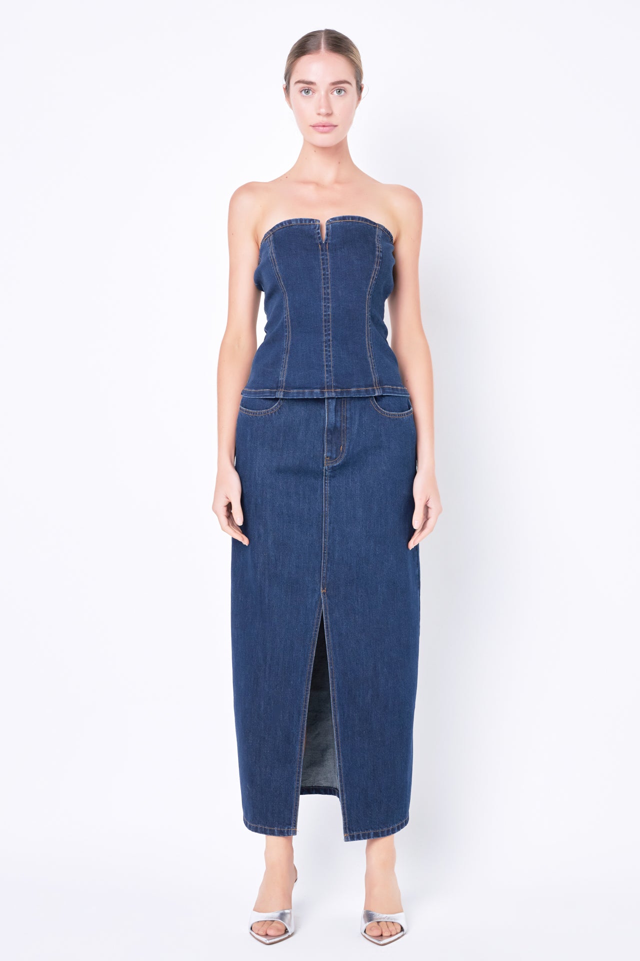 GREY LAB - Strapless Tube Denim Top - TOPS available at Objectrare