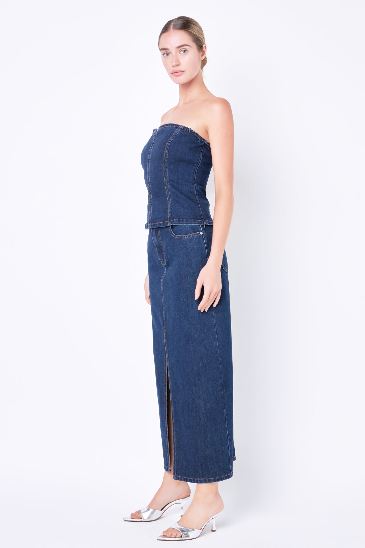 GREY LAB - Strapless Tube Denim Top - TOPS available at Objectrare