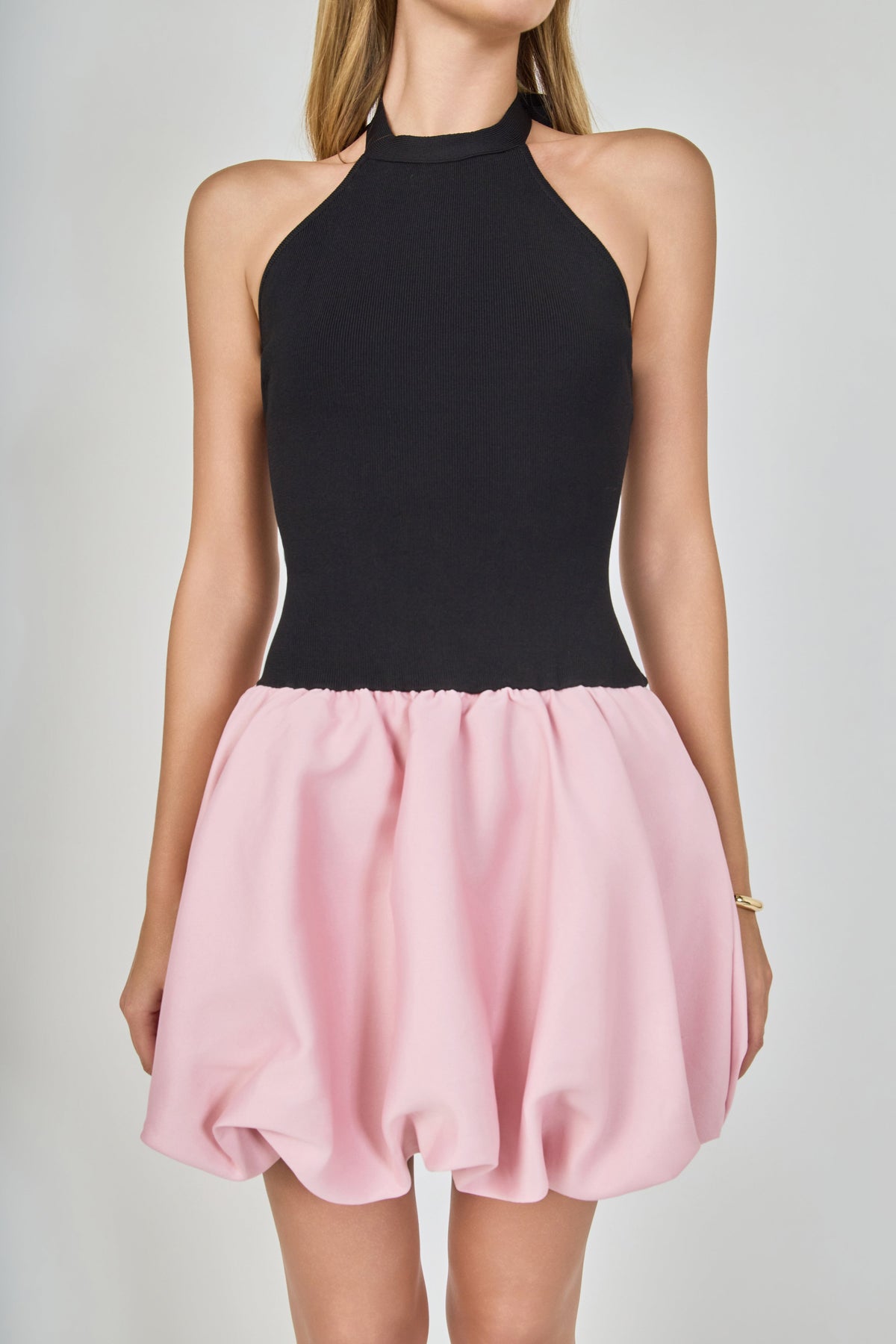 Mix Media Halterneck Bubble Mini Dress