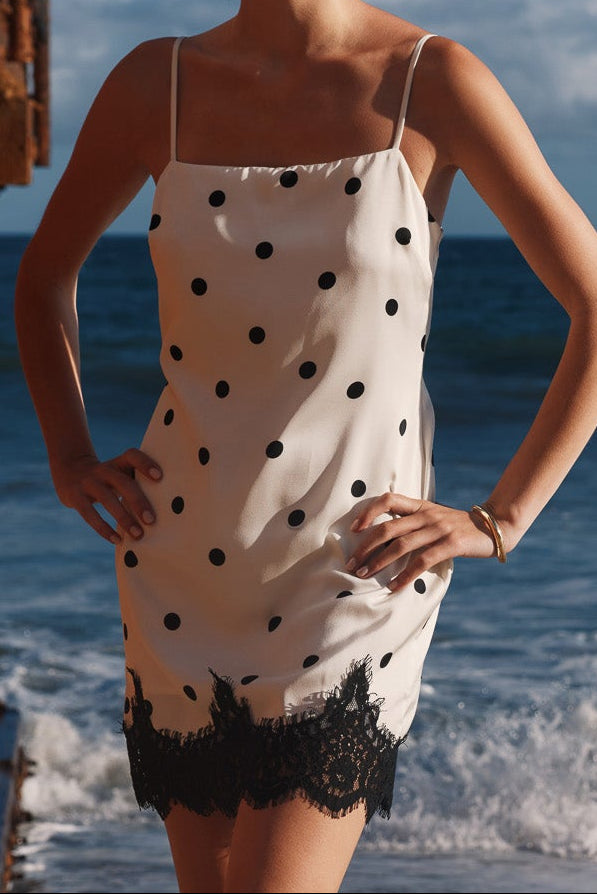 ENDLESS ROSE - Lace Polka Dot Slip Mini Dress - DRESSES available at Objectrare