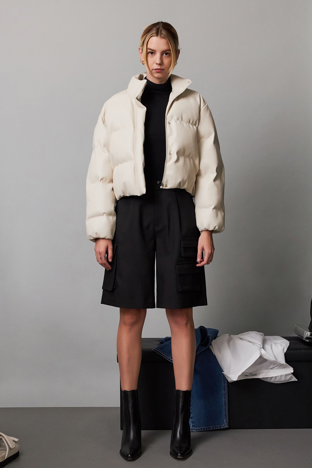 GREY LAB - Cropped Puffer Jacket - JACKETS available at Objectrare