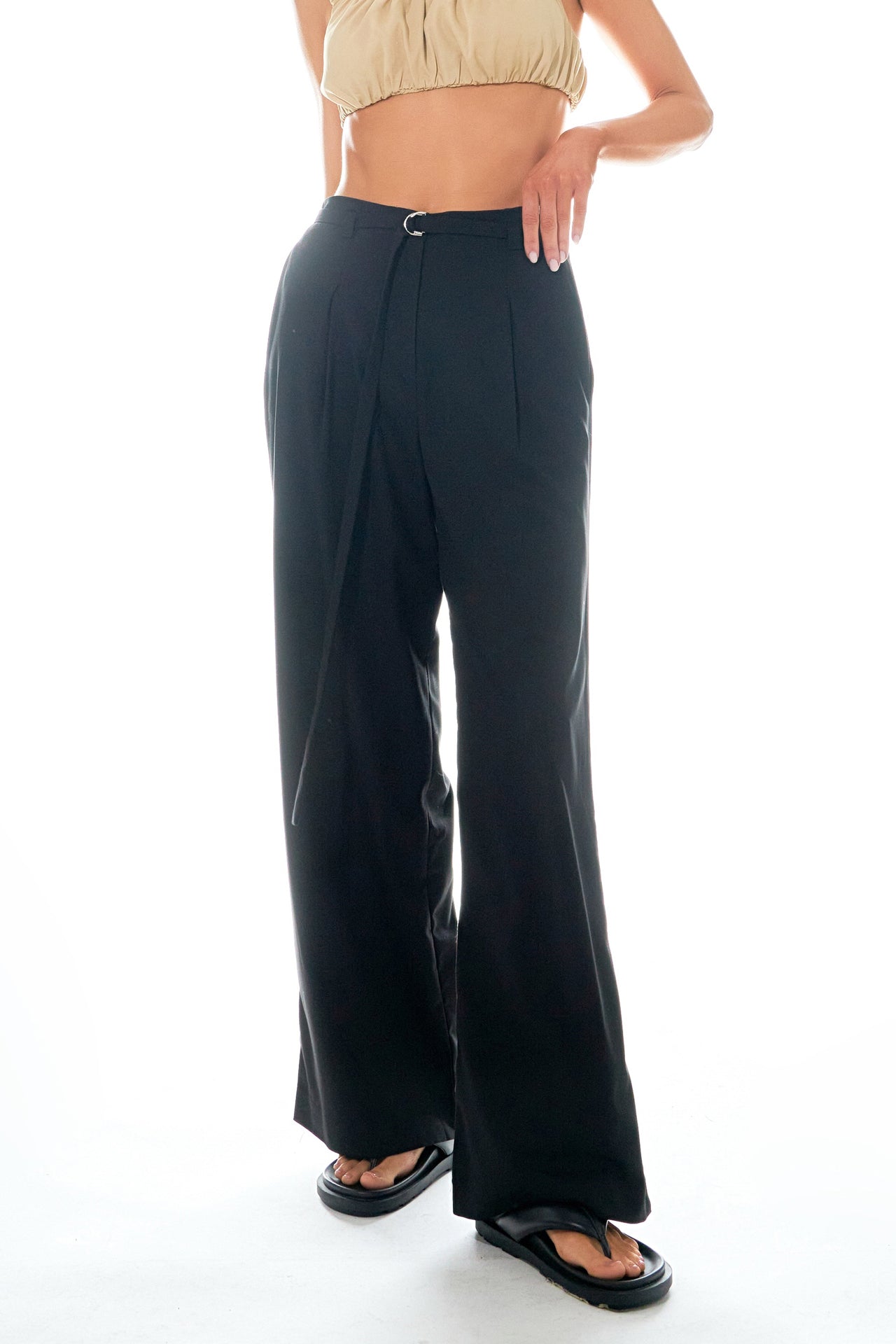 GREY LAB - Pleated Wide Pants with Belt - PANTS available at Objectrare