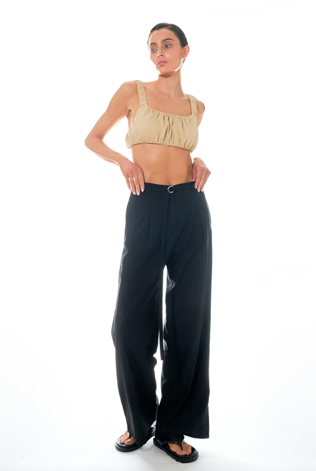 GREY LAB - Pleated Wide Pants with Belt - PANTS available at Objectrare