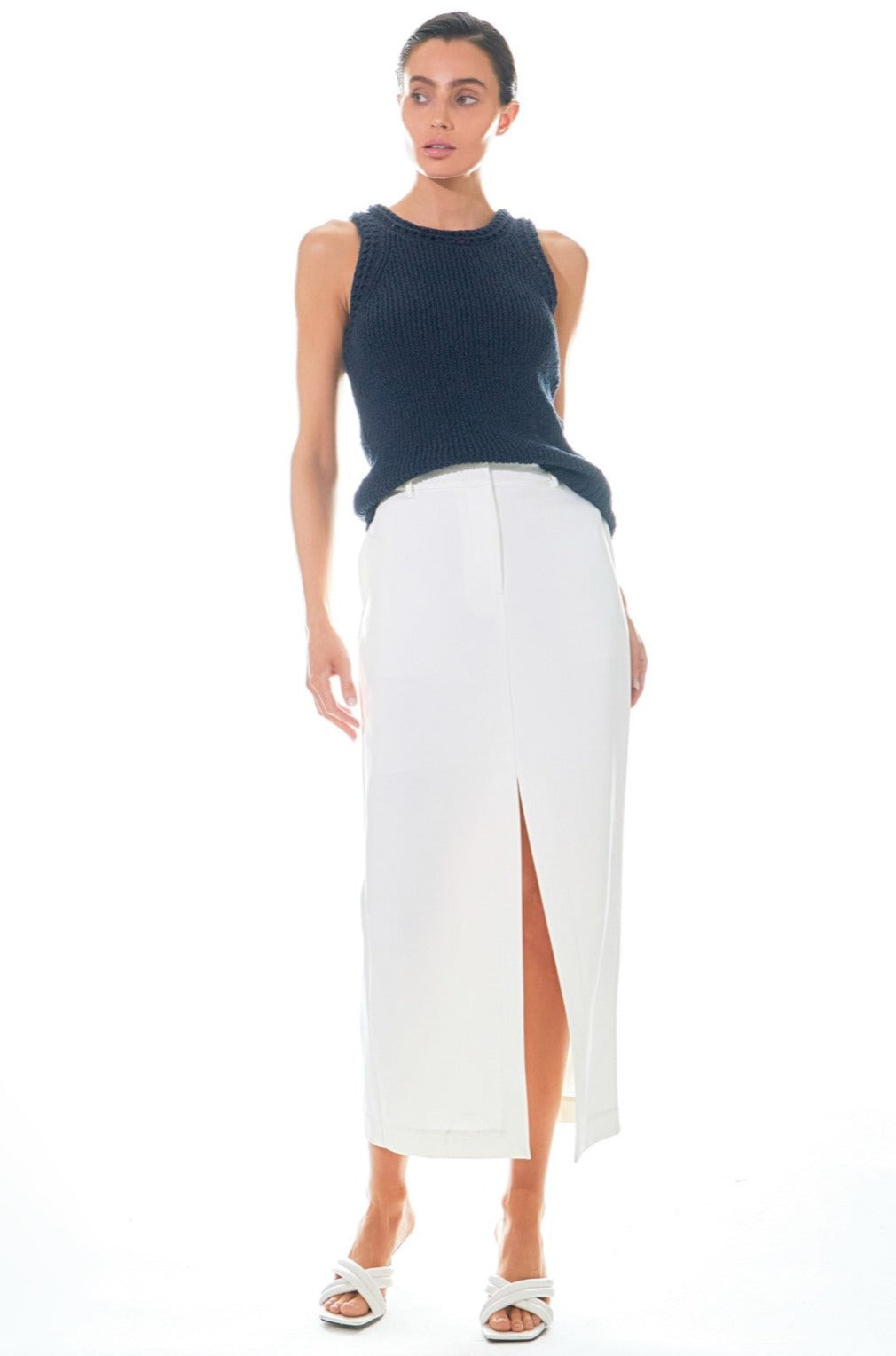 GREY LAB - Round Neck Sleeveless Knit Top - TOPS available at Objectrare