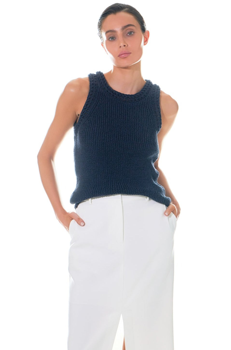GREY LAB - Round Neck Sleeveless Knit Top - TOPS available at Objectrare